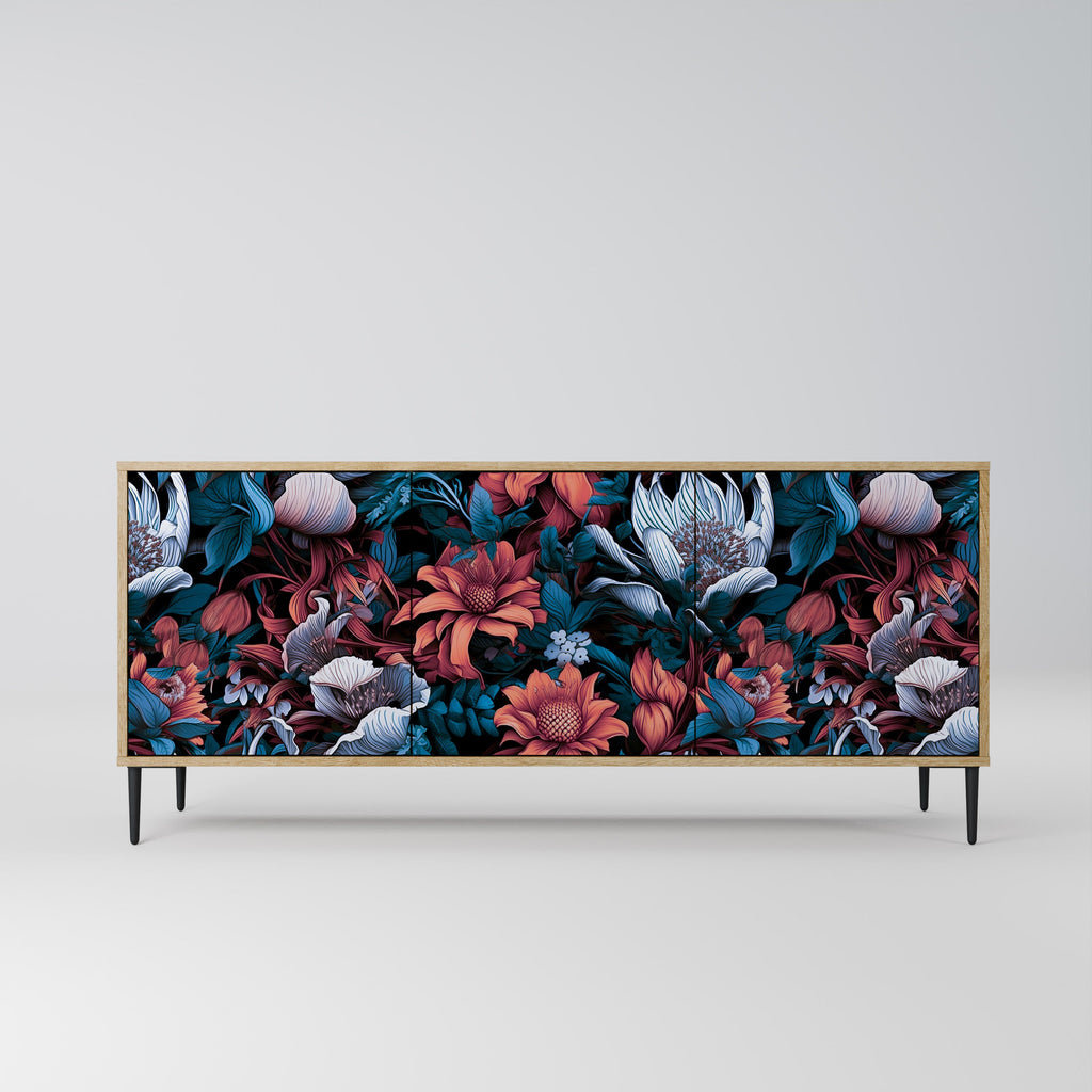 Buffet 3 portes ETHEREAL BLOSSOMS effet chêne