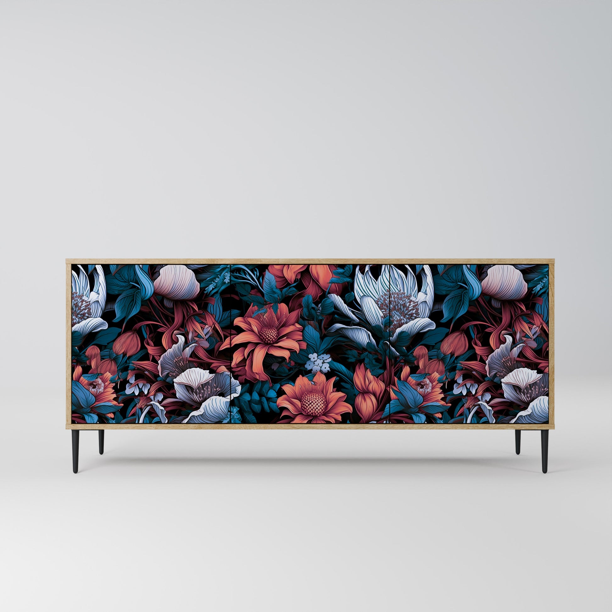 Buffet 3 portes ETHEREAL BLOSSOMS effet chêne
