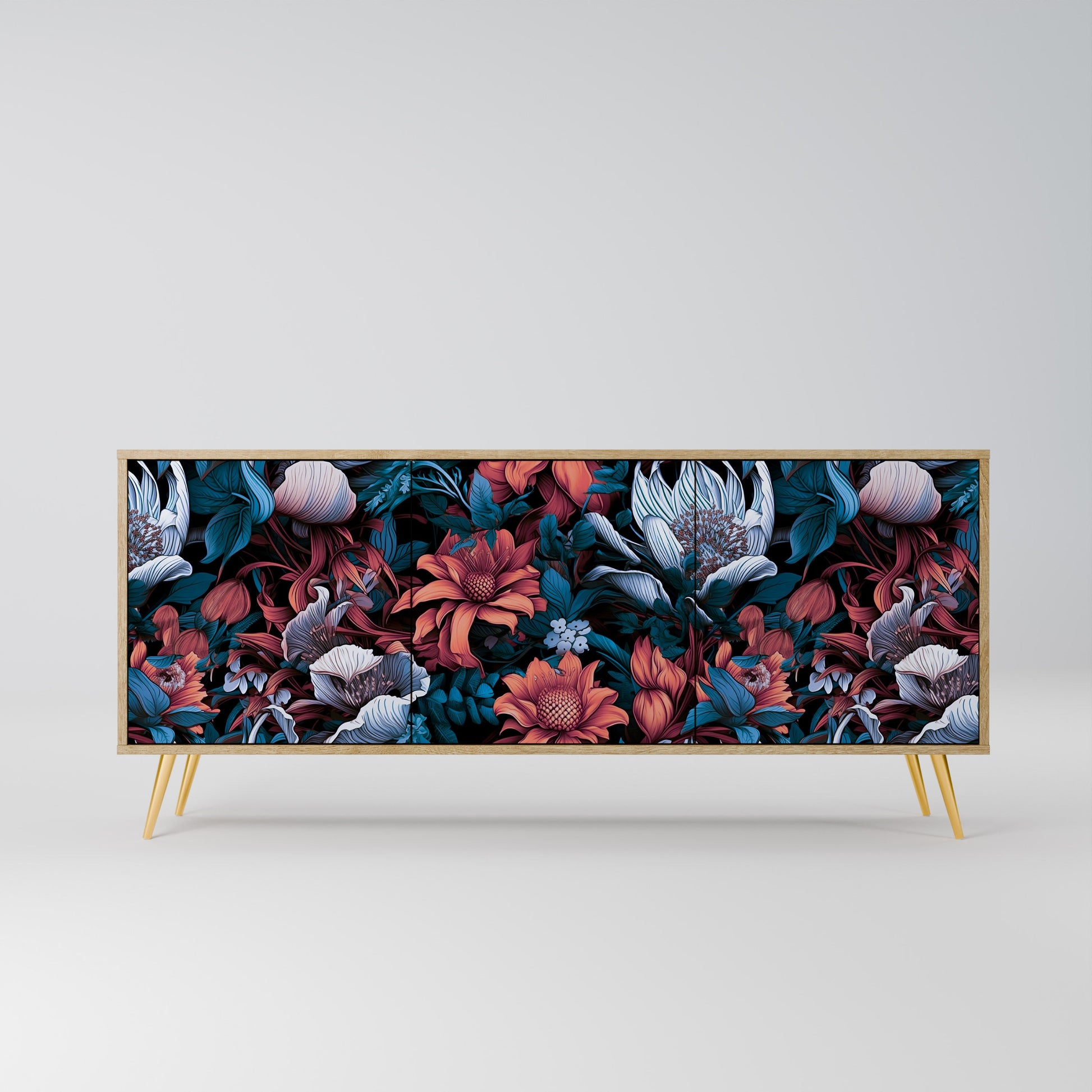 Buffet 3 portes ETHEREAL BLOSSOMS effet chêne