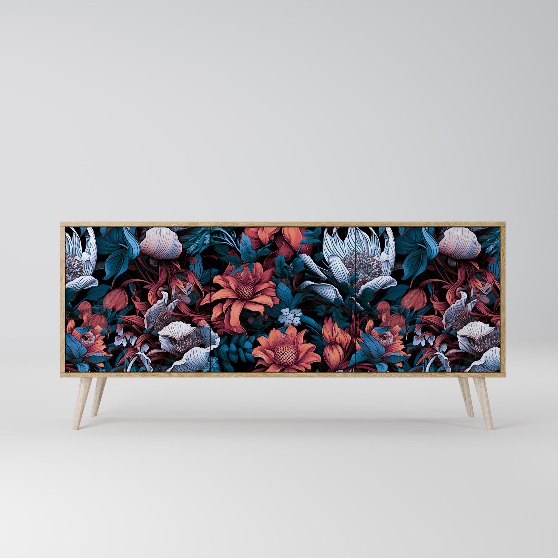 Buffet 3 portes ETHEREAL BLOSSOMS effet chêne