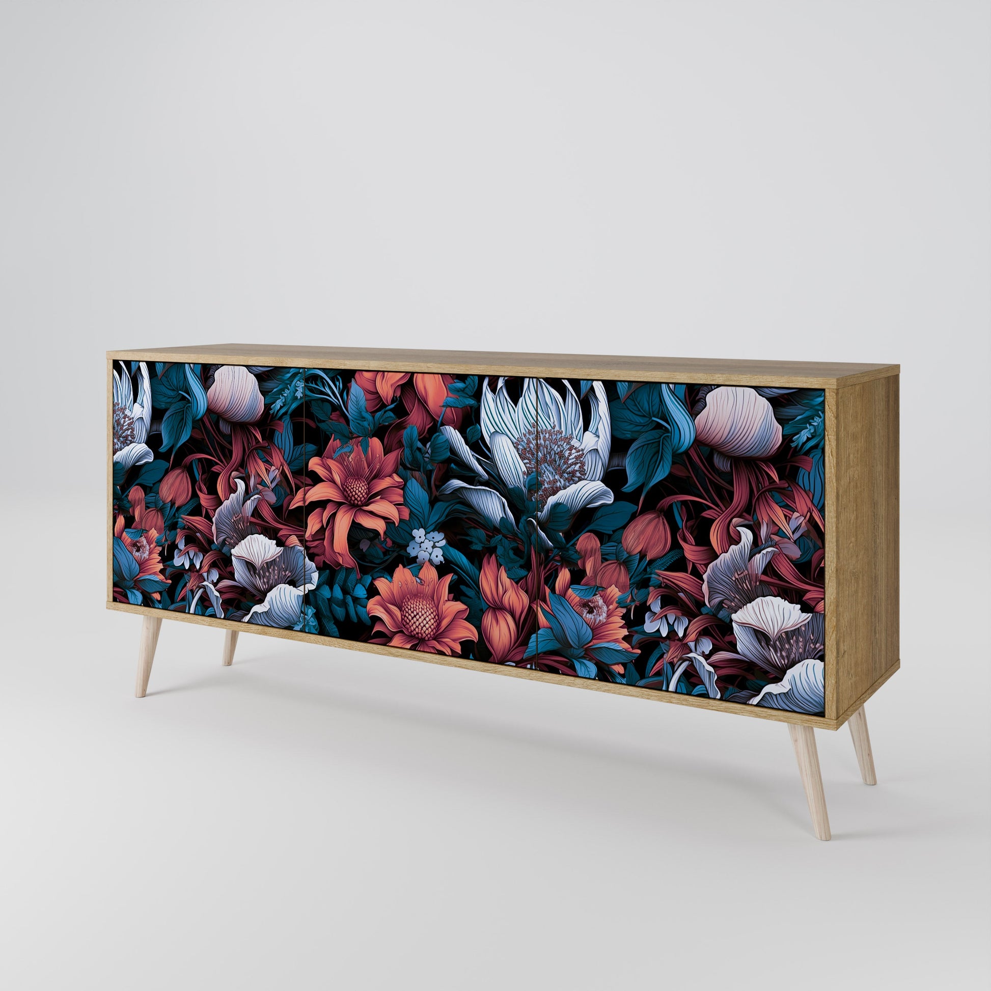 Buffet 3 portes ETHEREAL BLOSSOMS effet chêne