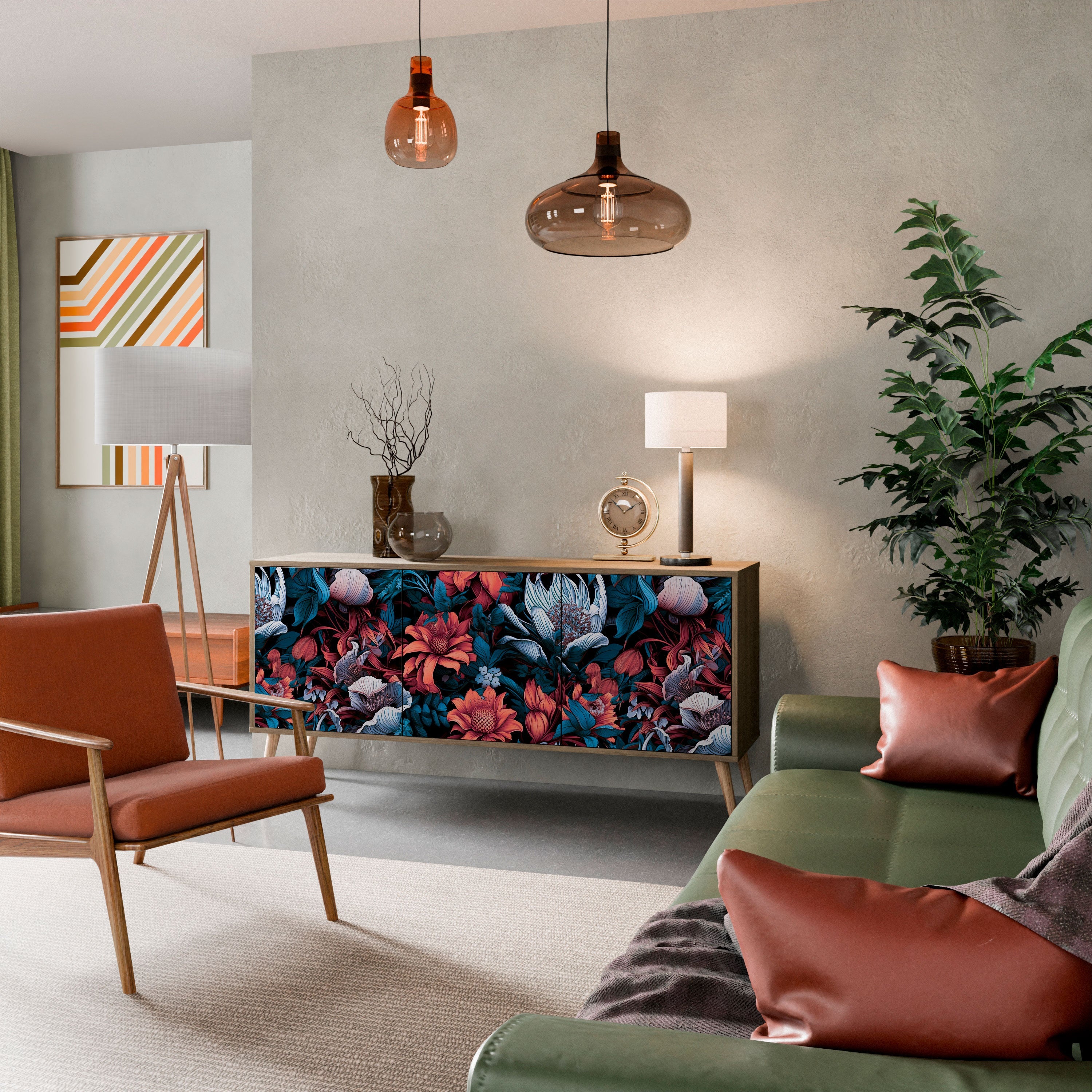 Buffet 3 portes ETHEREAL BLOSSOMS effet chêne