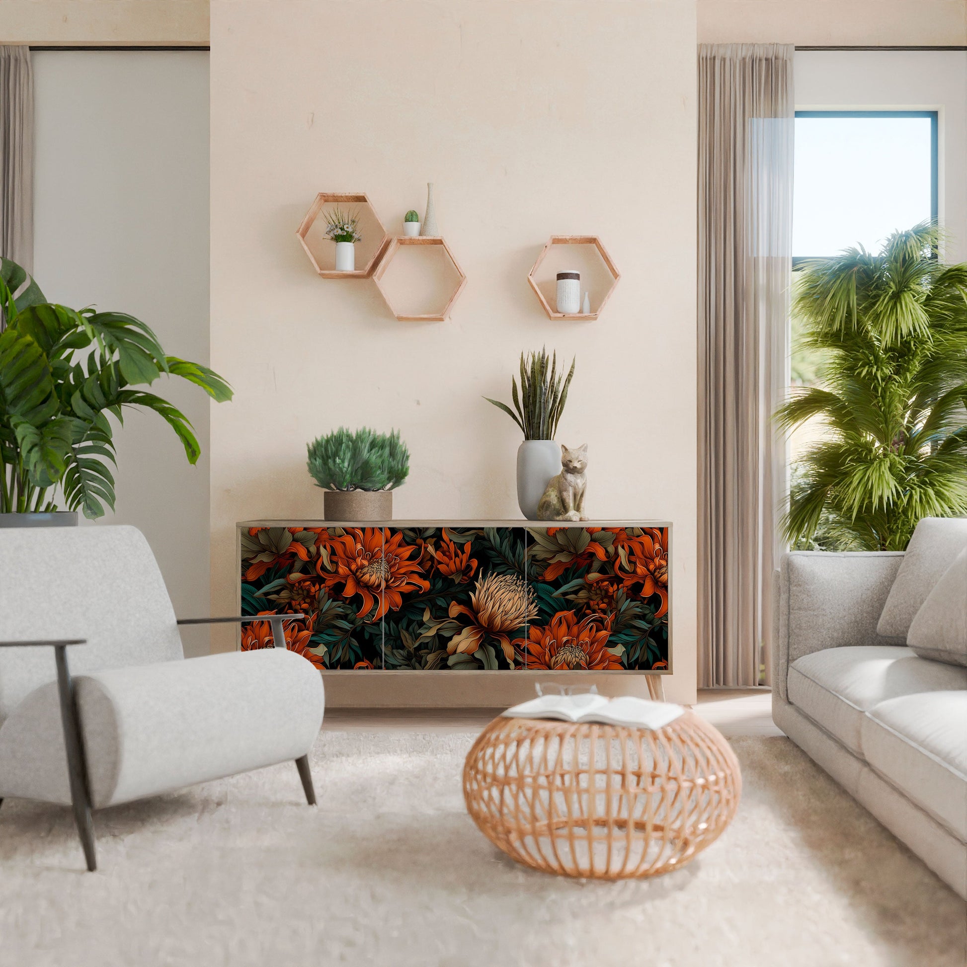 Buffet 3 portes DAWN BLOOM effet chêne