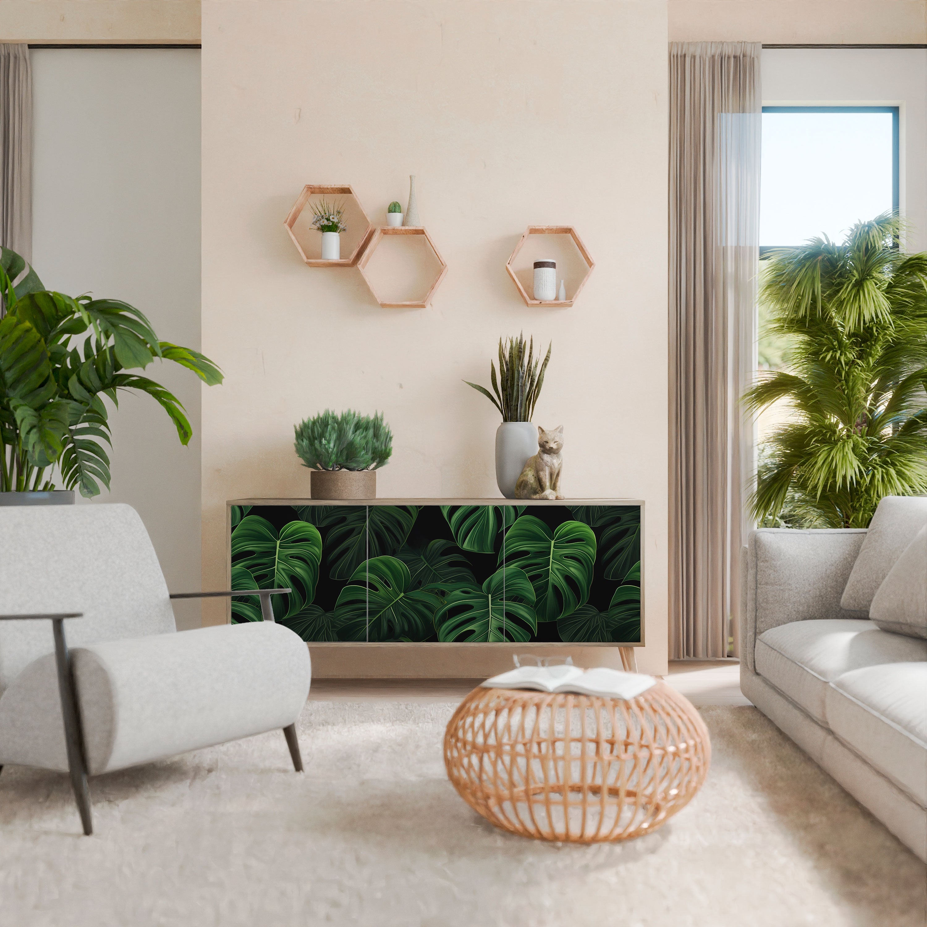 Buffet 3 portes INFINITE MONSTERA effet chêne