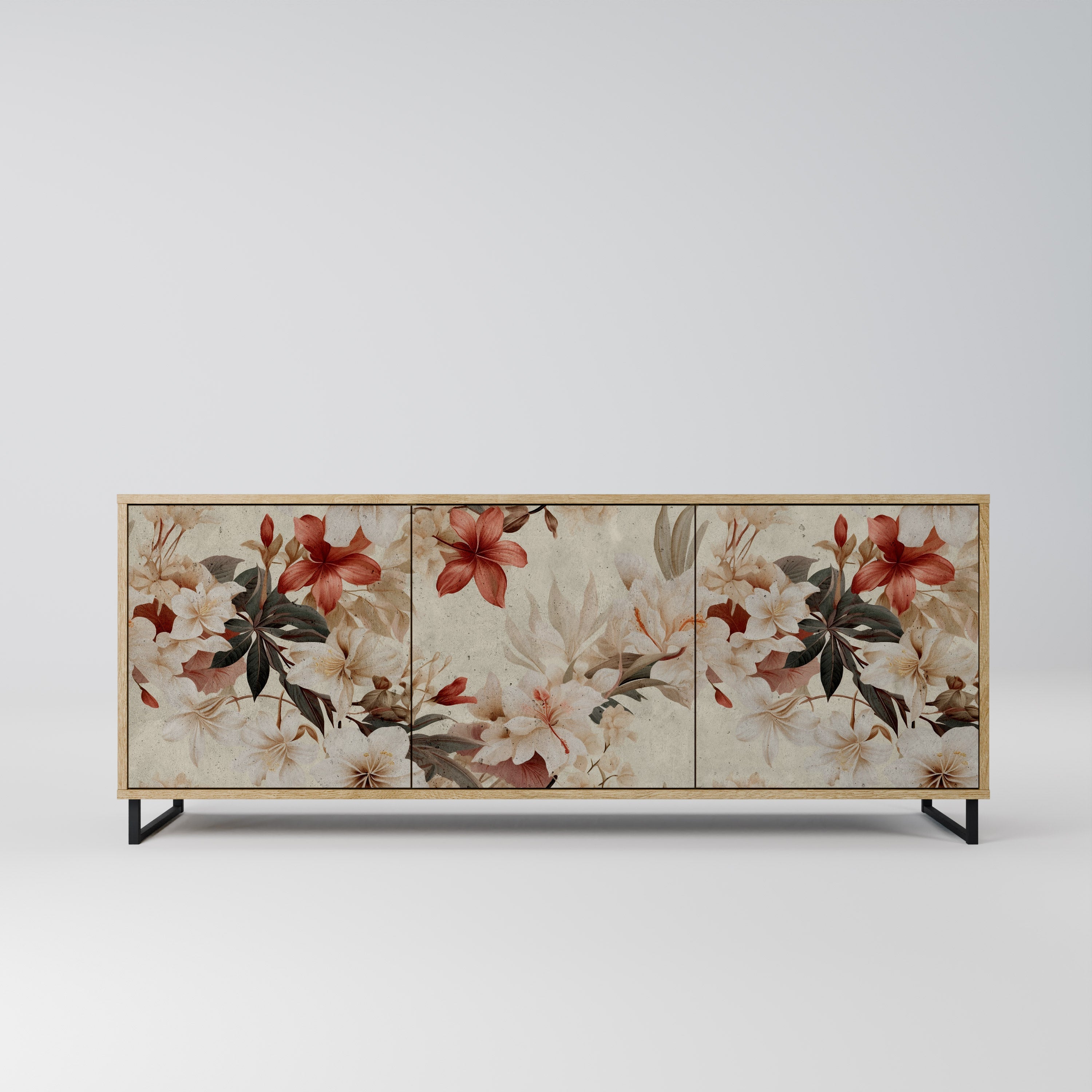 Buffet 3 portes PETAL HARMONY effet chêne