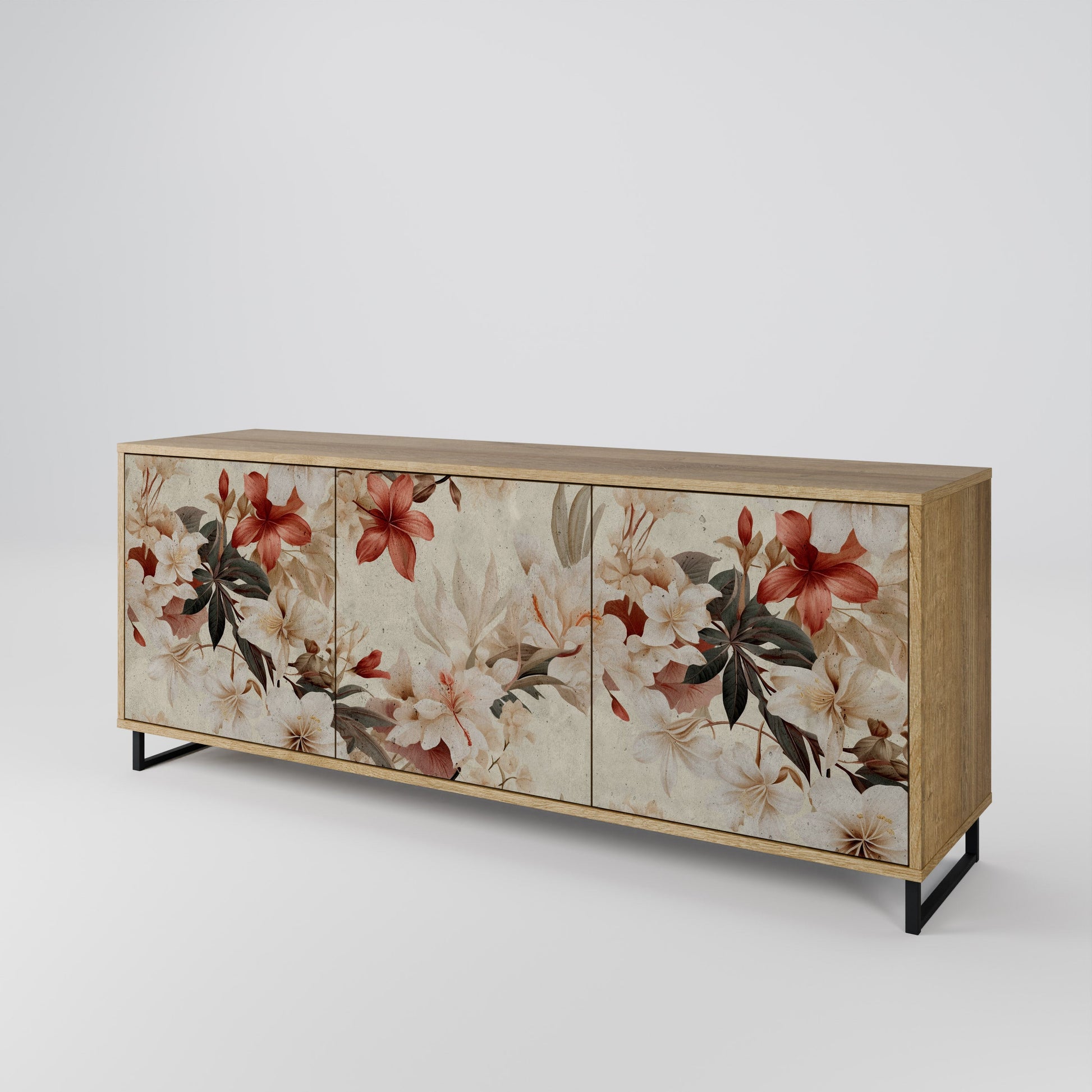 Buffet 3 portes PETAL HARMONY effet chêne