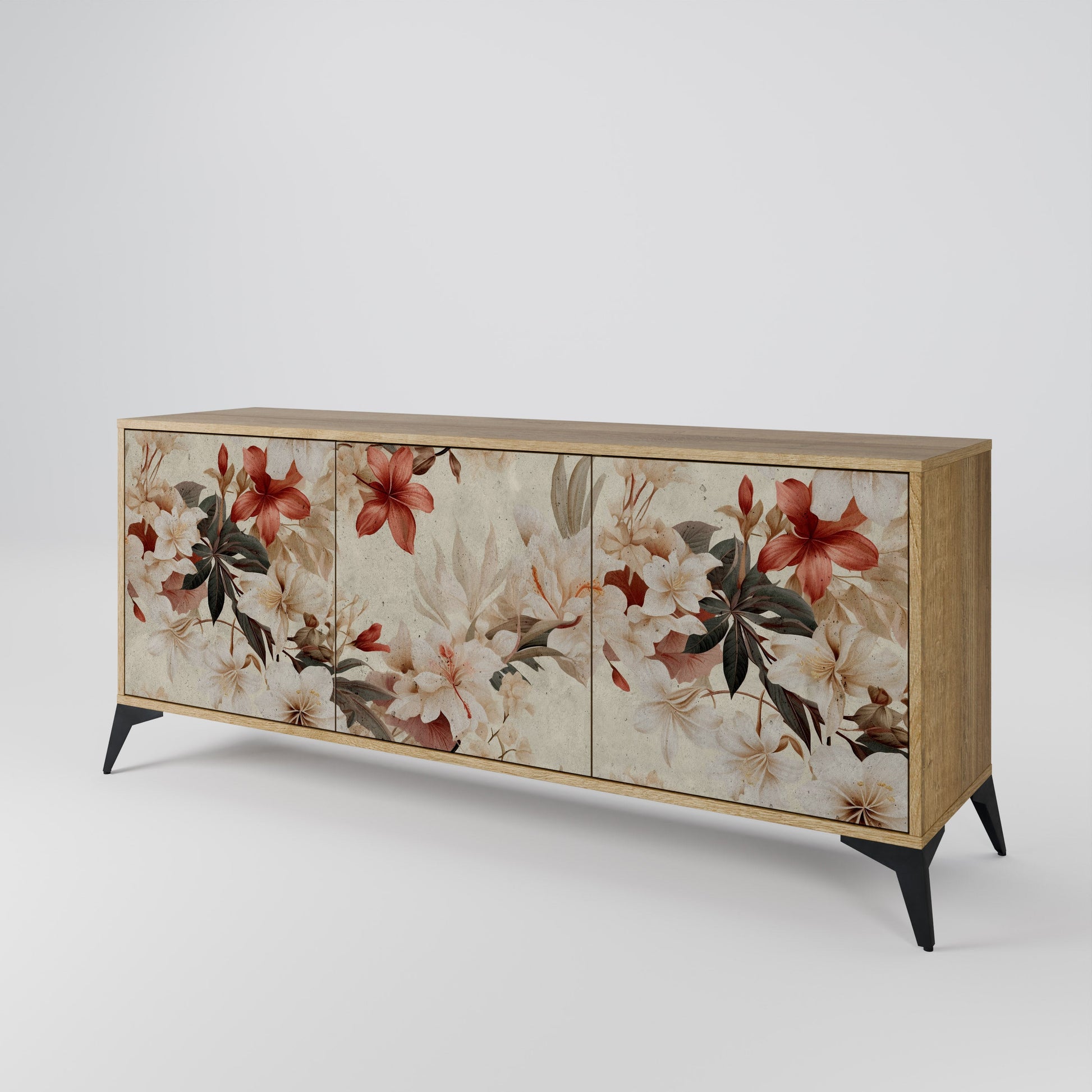 Buffet 3 portes PETAL HARMONY effet chêne