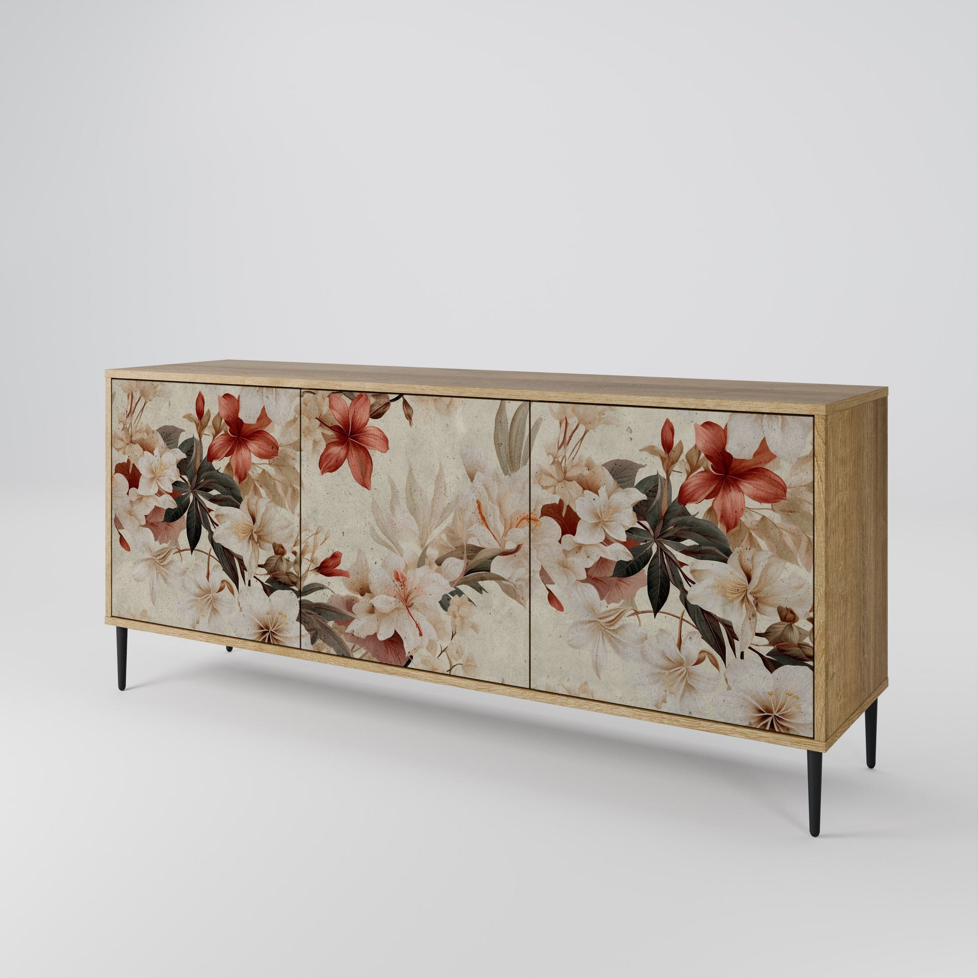 Buffet 3 portes PETAL HARMONY effet chêne