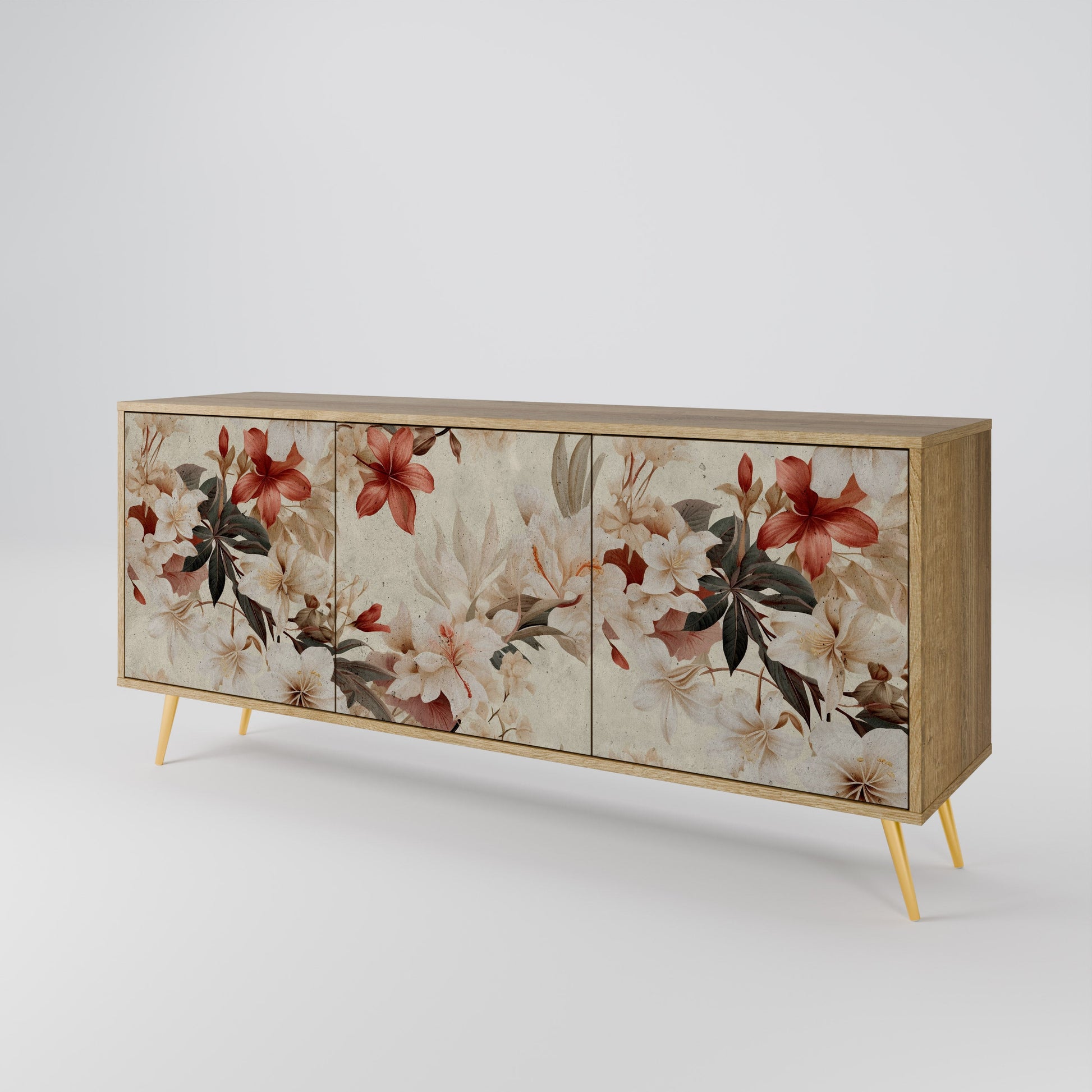 Buffet 3 portes PETAL HARMONY effet chêne