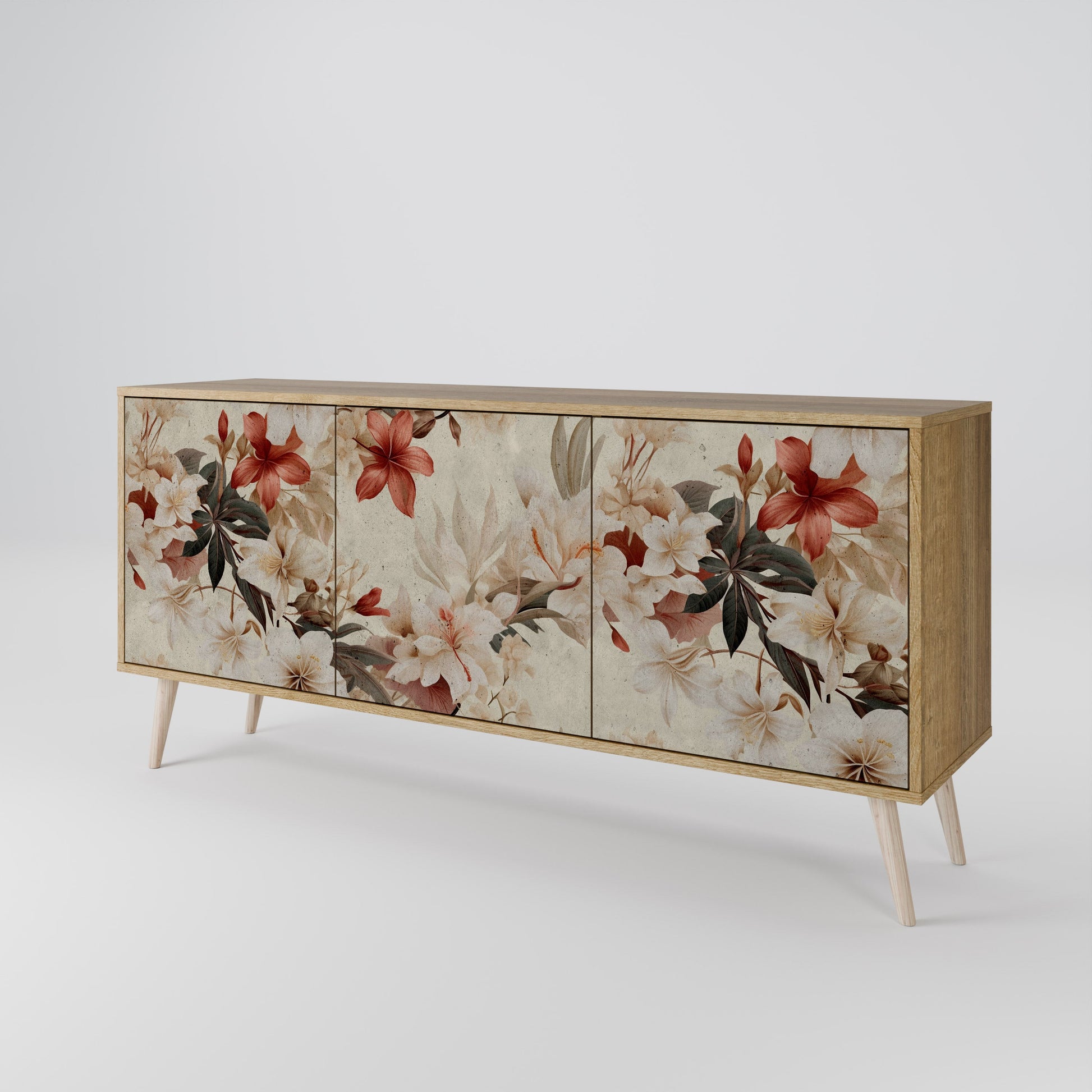 Buffet 3 portes PETAL HARMONY effet chêne