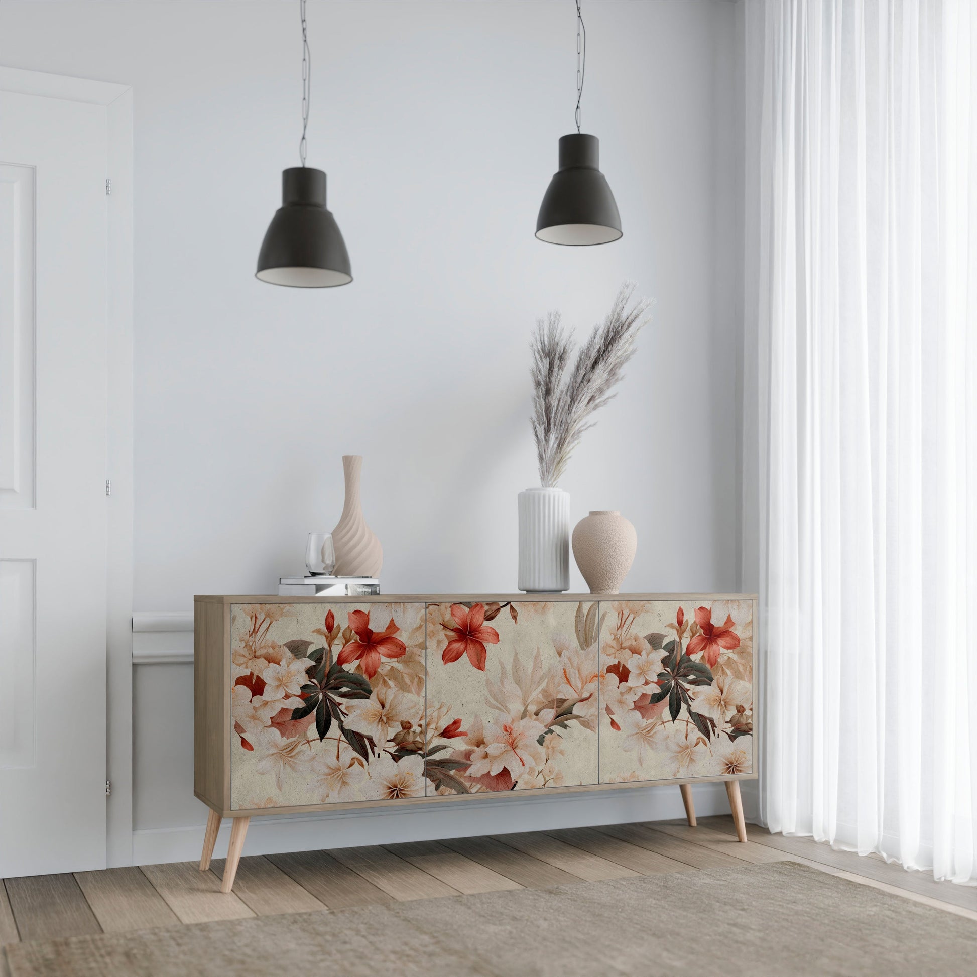 Buffet 3 portes PETAL HARMONY effet chêne