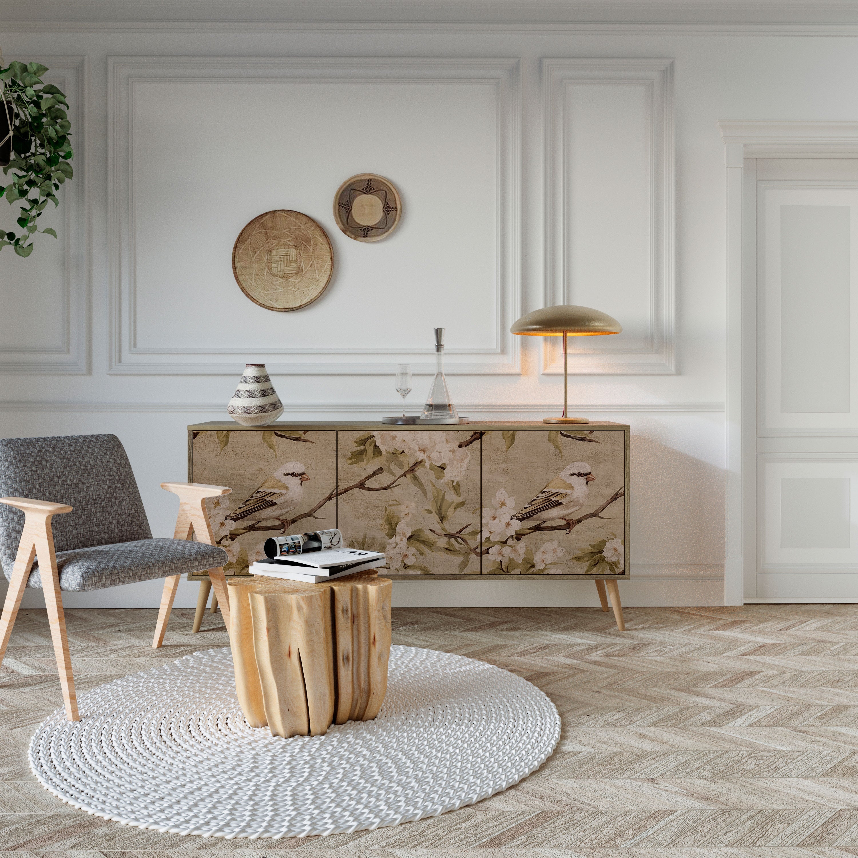 Buffet 3 portes PETAL DISTINGUISH effet chêne