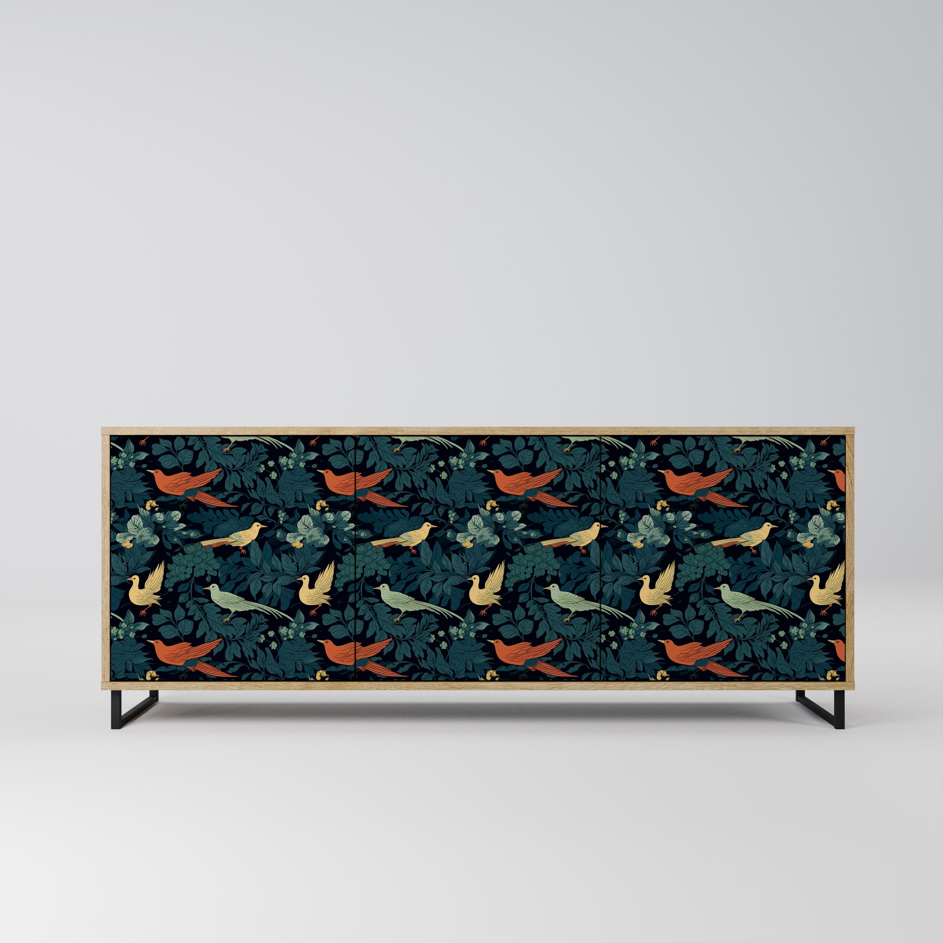 Buffet 3 portes FOWL ORNAMENT effet chêne