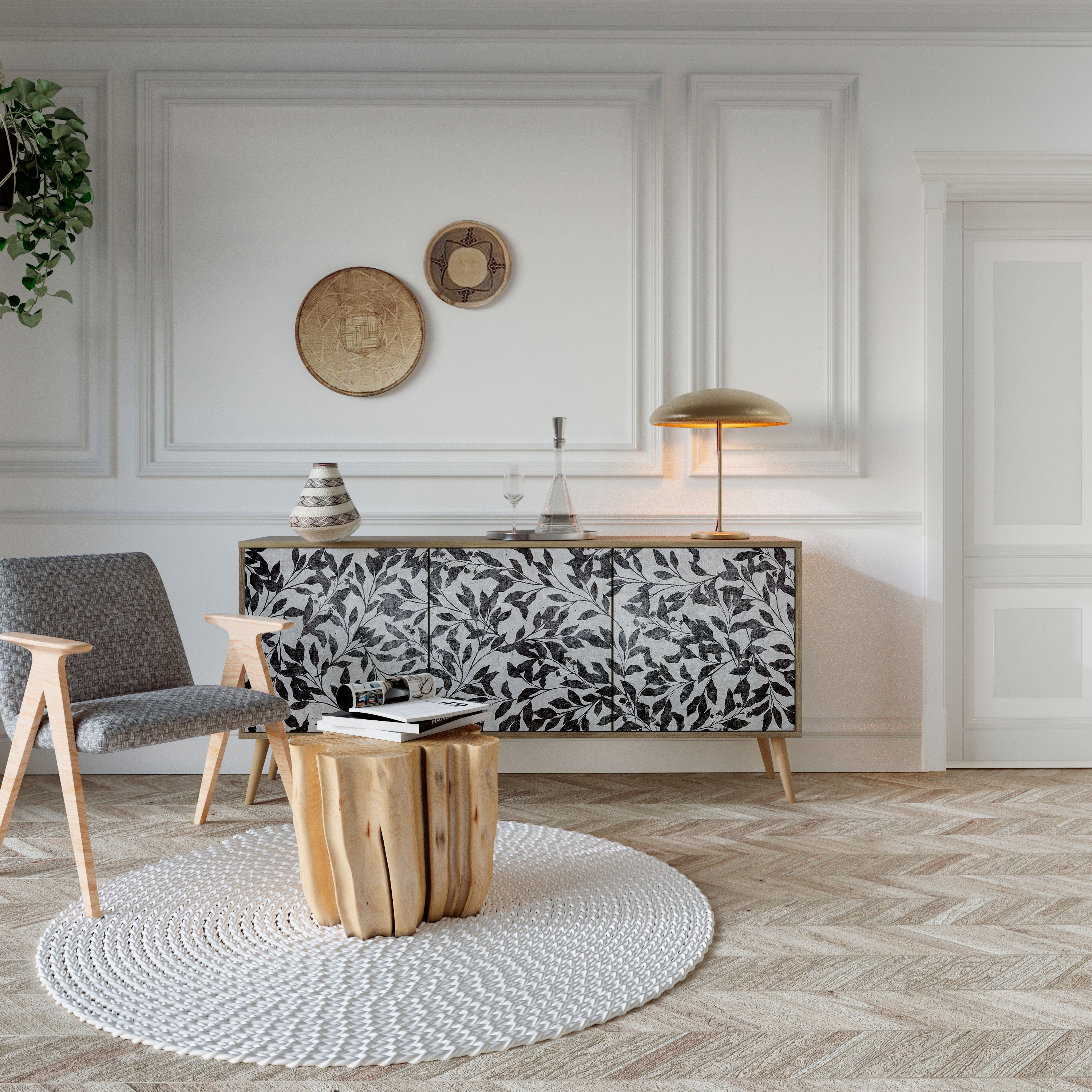 Buffet 3 portes CHARCOAL SPROUT effet chêne