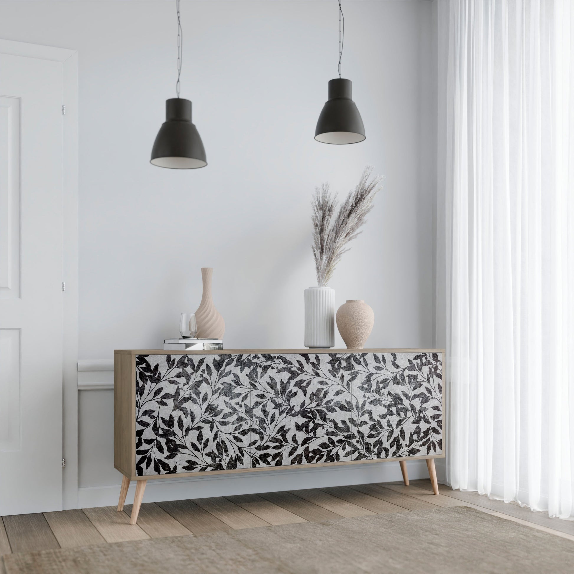 Buffet 3 portes CHARCOAL SPROUT effet chêne