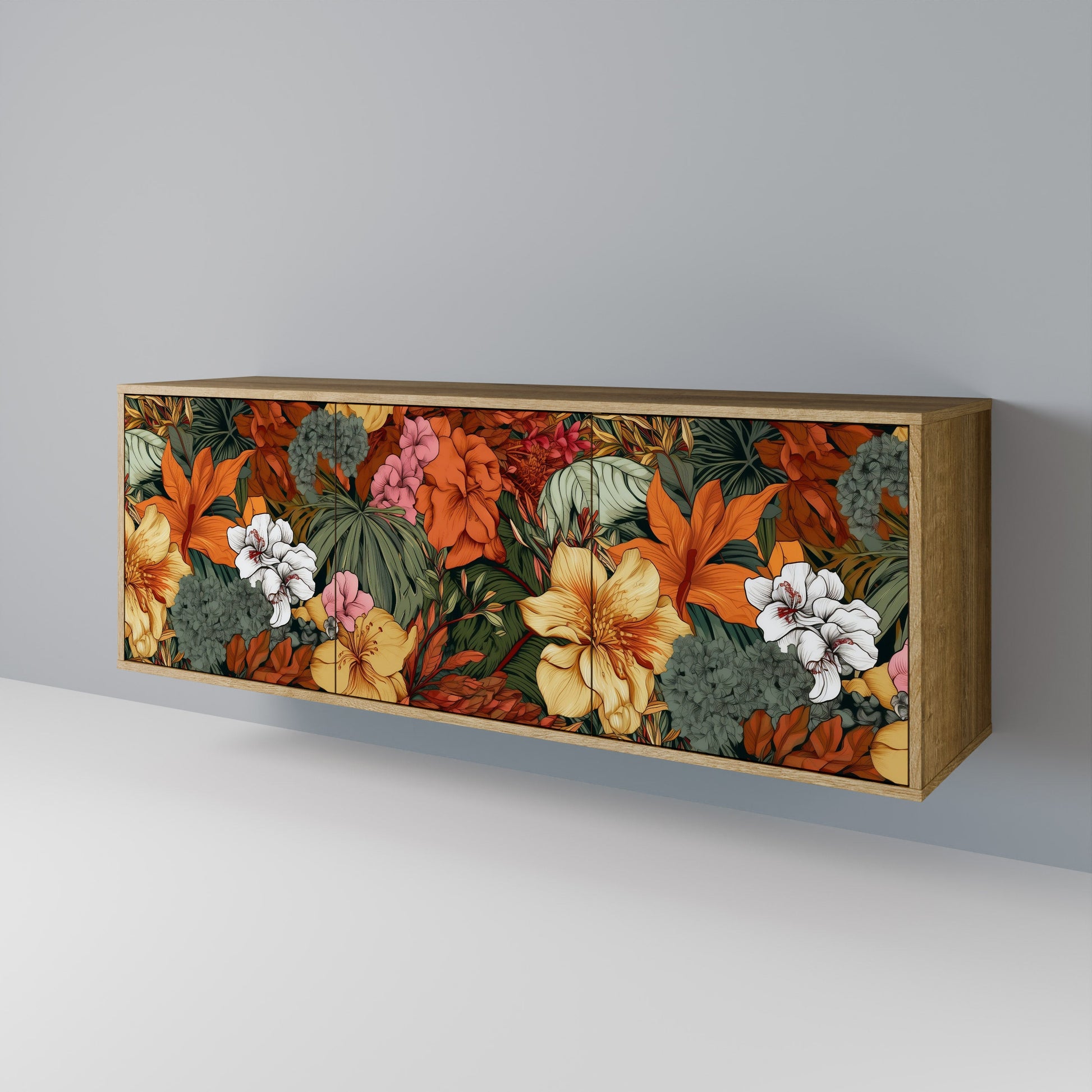 Buffet 3 portes RADIANT FLORA effet chêne