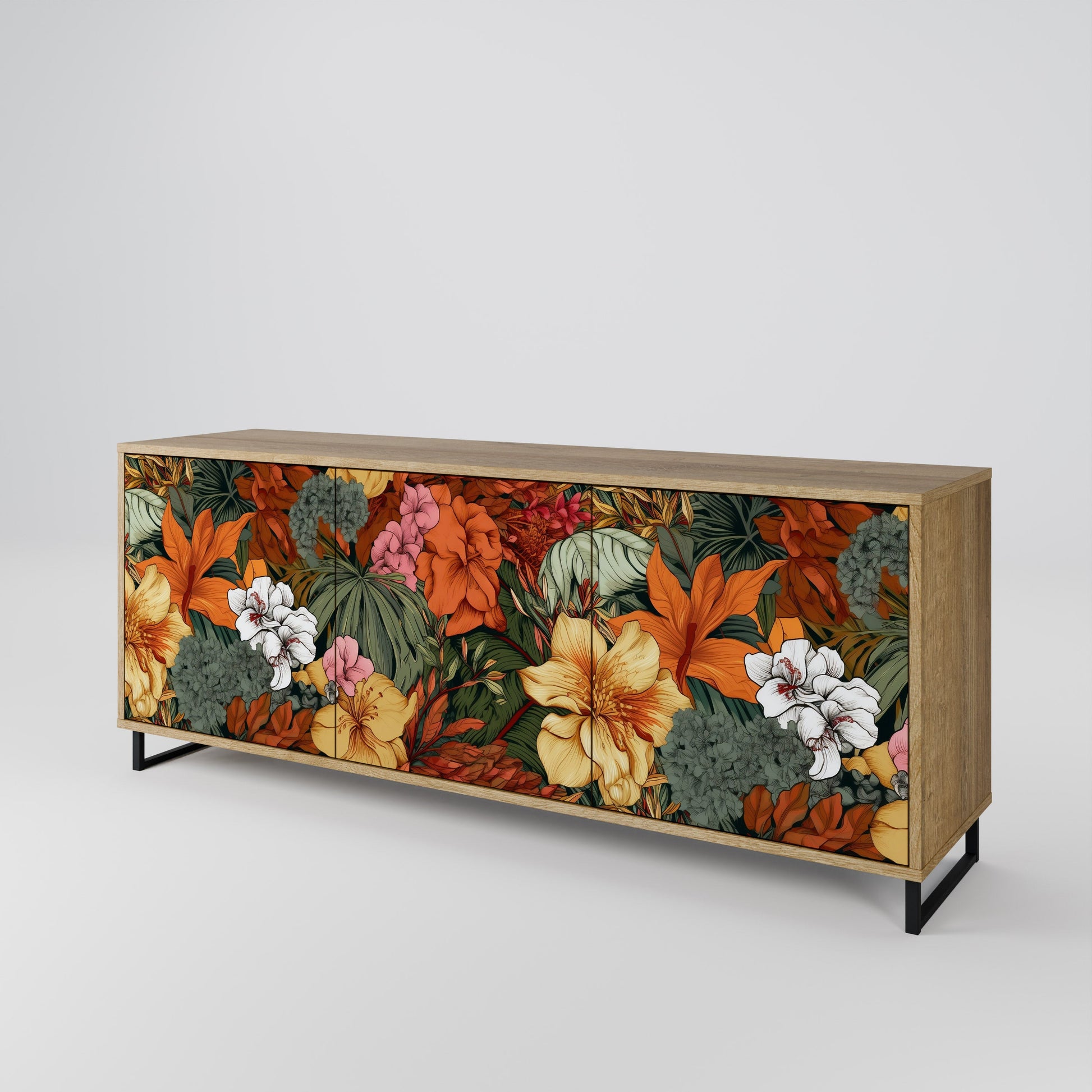 Buffet 3 portes RADIANT FLORA effet chêne
