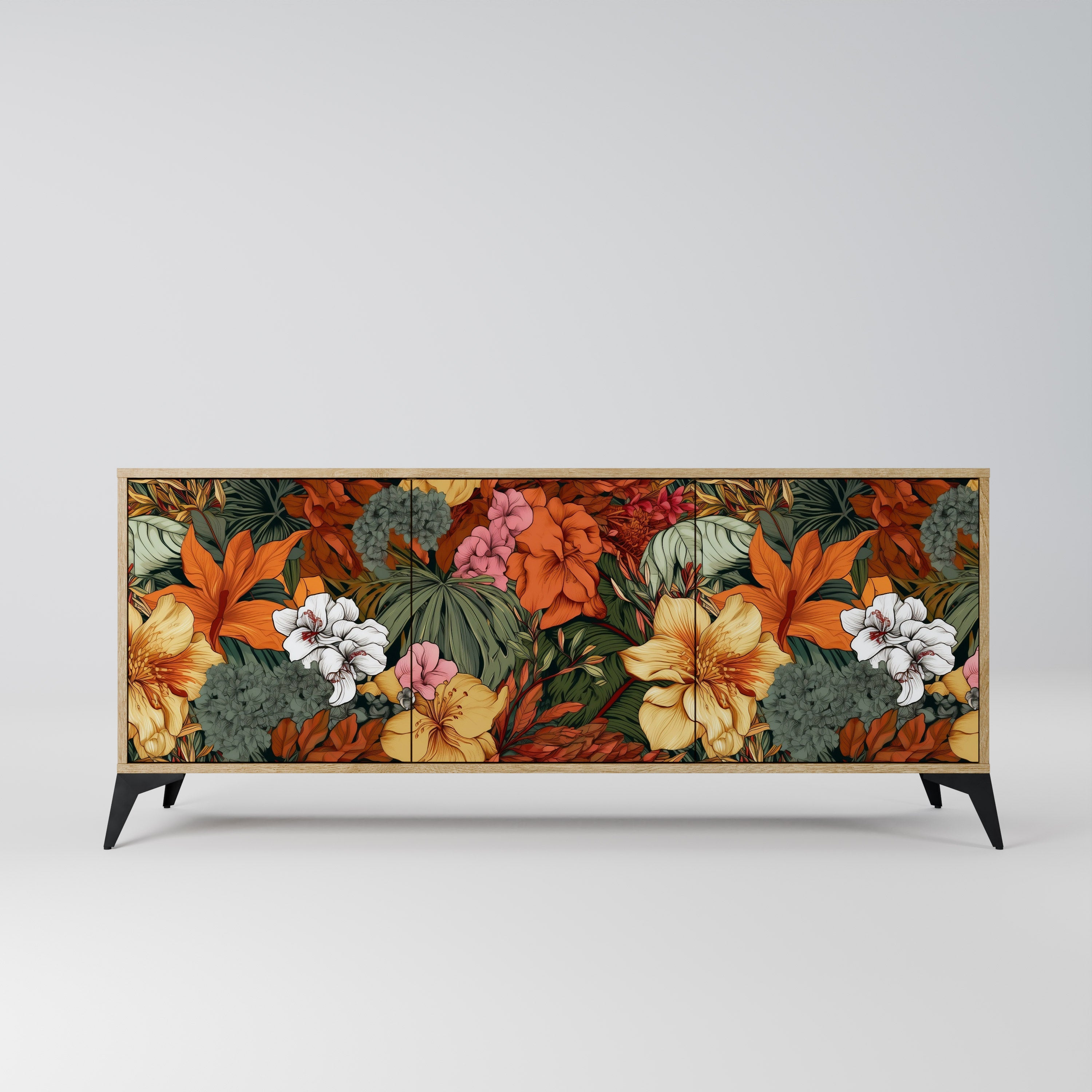 Buffet 3 portes RADIANT FLORA effet chêne