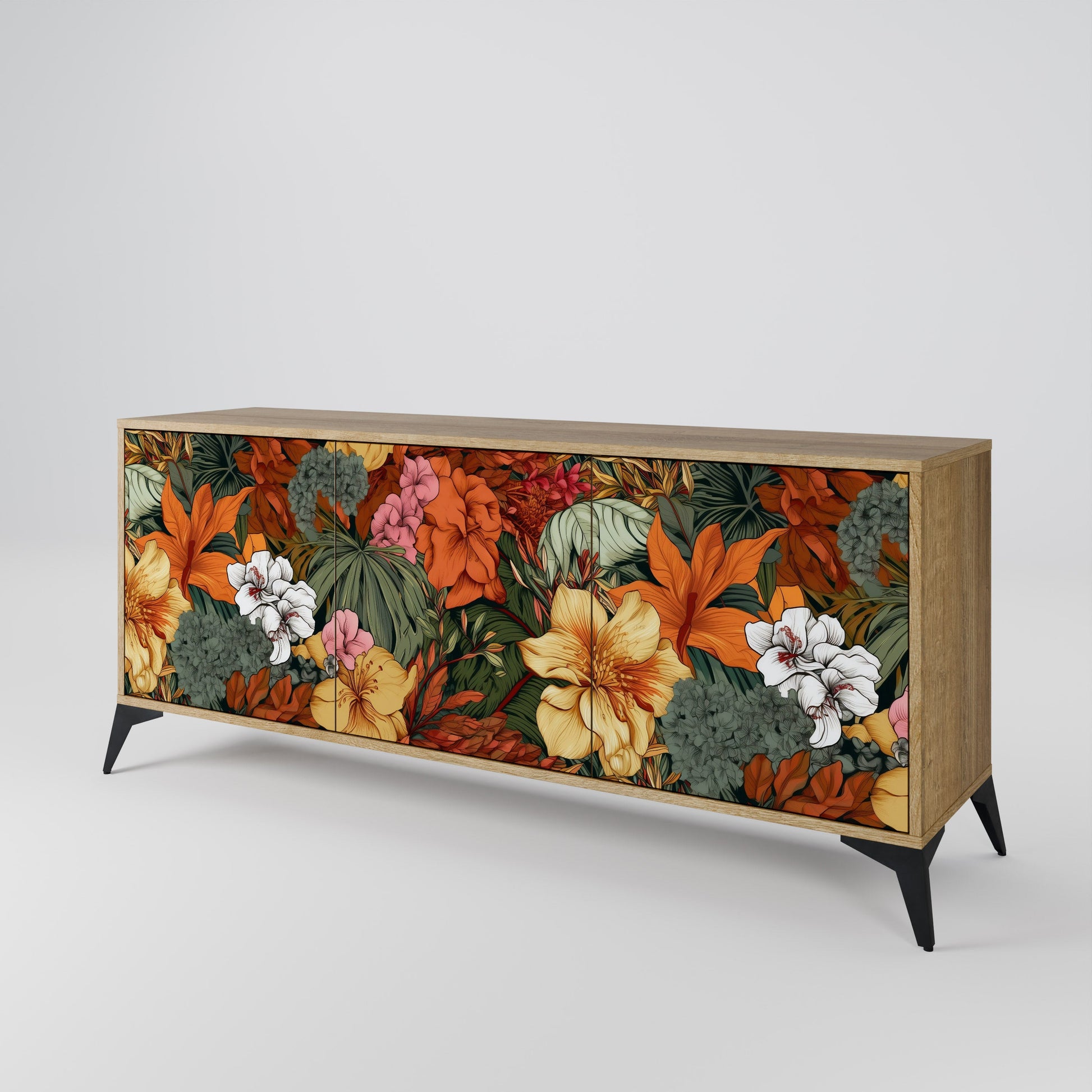 Buffet 3 portes RADIANT FLORA effet chêne