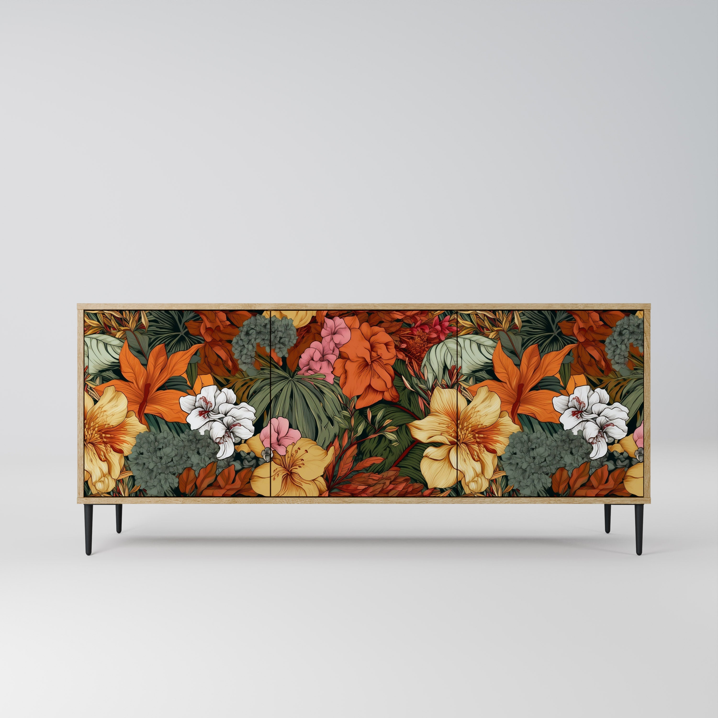 Buffet 3 portes RADIANT FLORA effet chêne