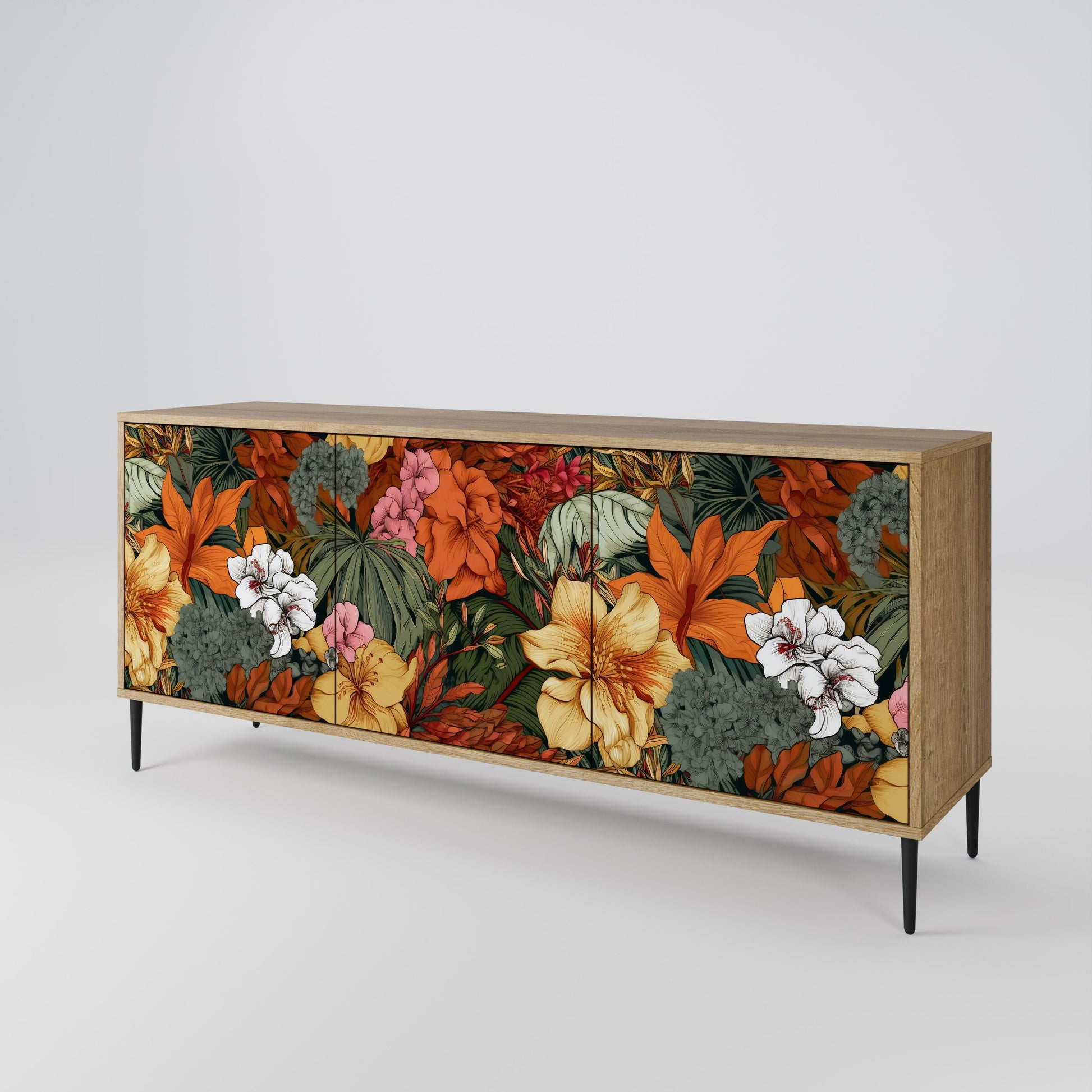 Buffet 3 portes RADIANT FLORA effet chêne