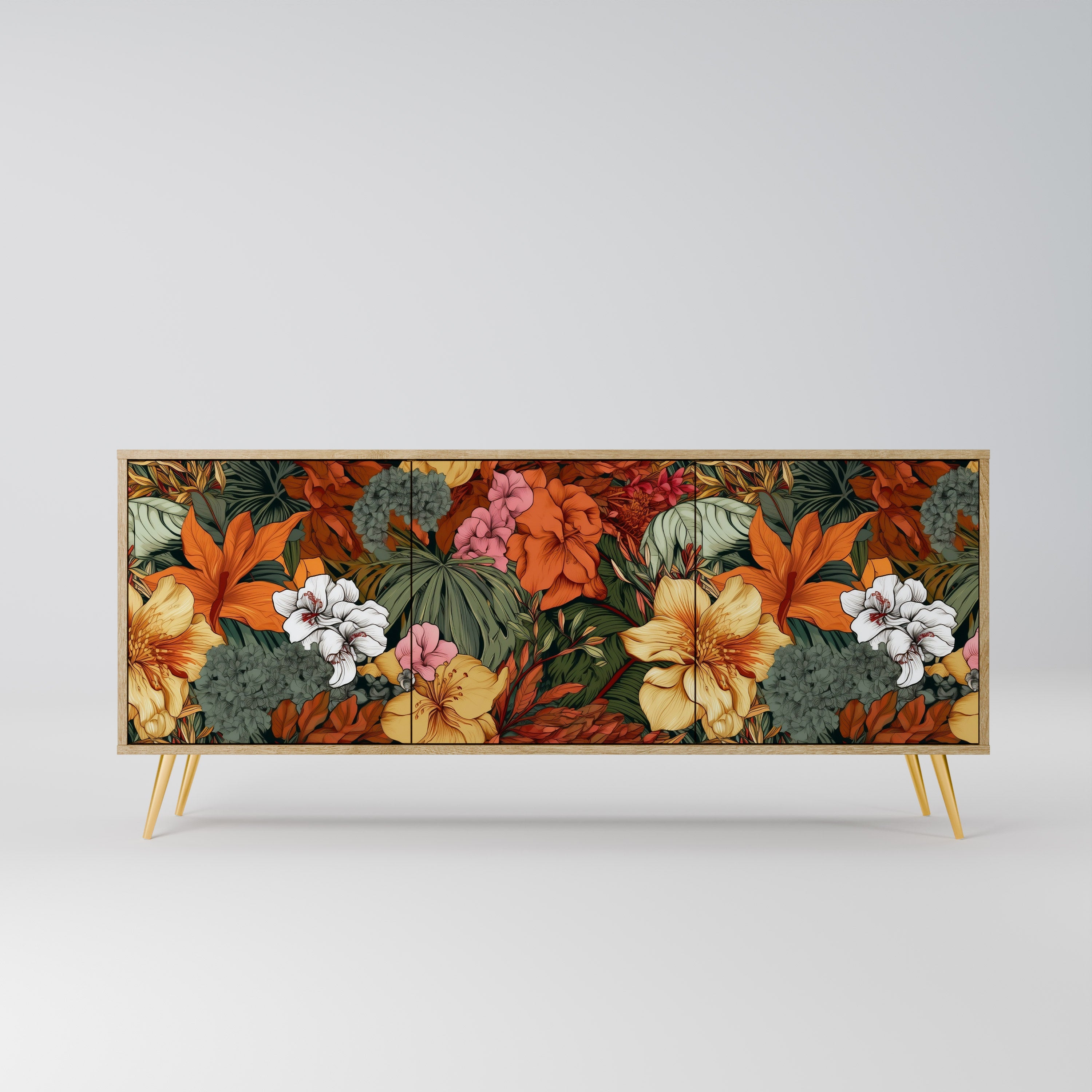 Buffet 3 portes RADIANT FLORA effet chêne