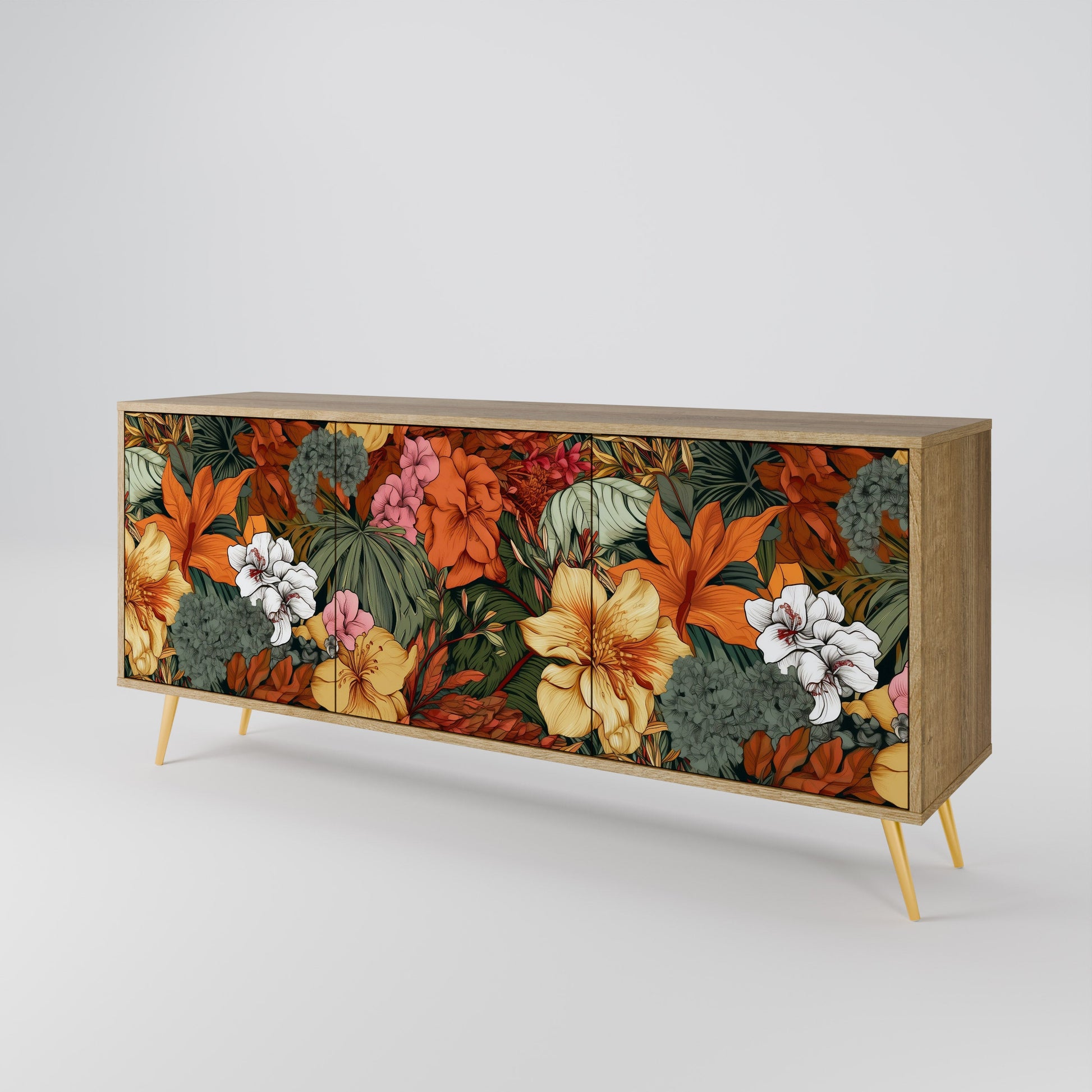 Buffet 3 portes RADIANT FLORA effet chêne