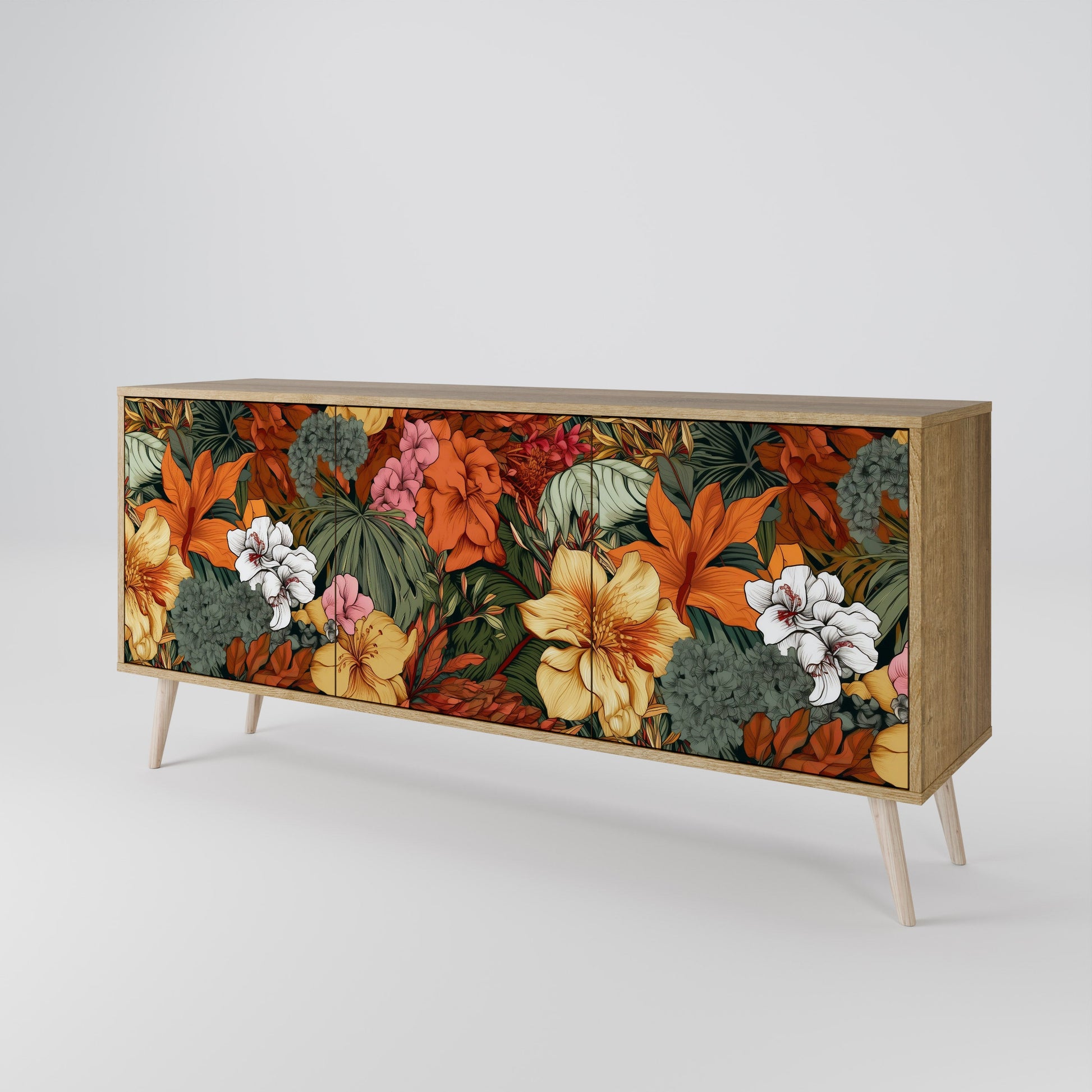 Buffet 3 portes RADIANT FLORA effet chêne