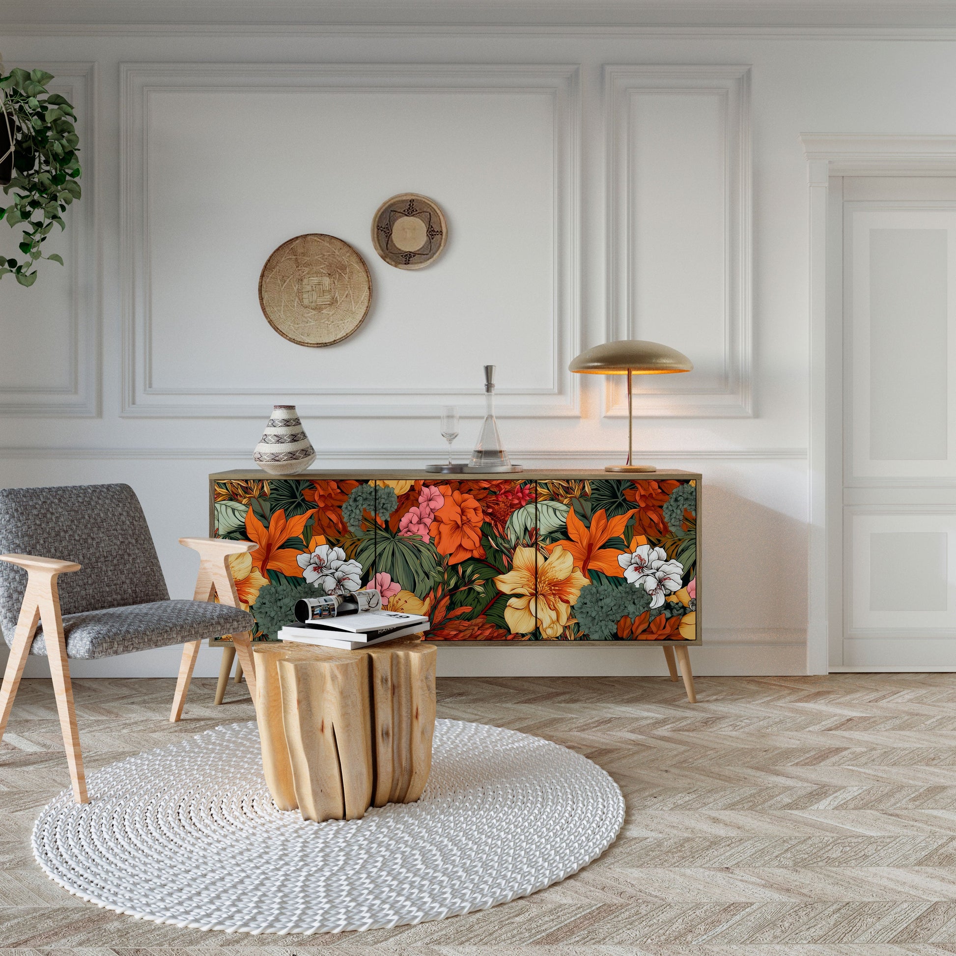 Buffet 3 portes RADIANT FLORA effet chêne