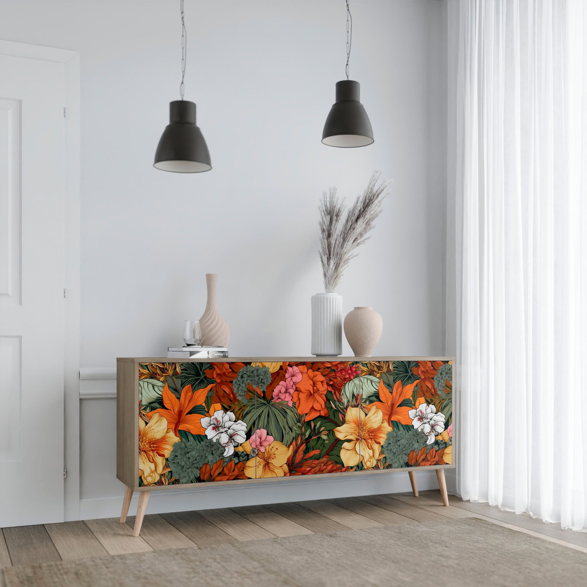 Buffet 3 portes RADIANT FLORA effet chêne