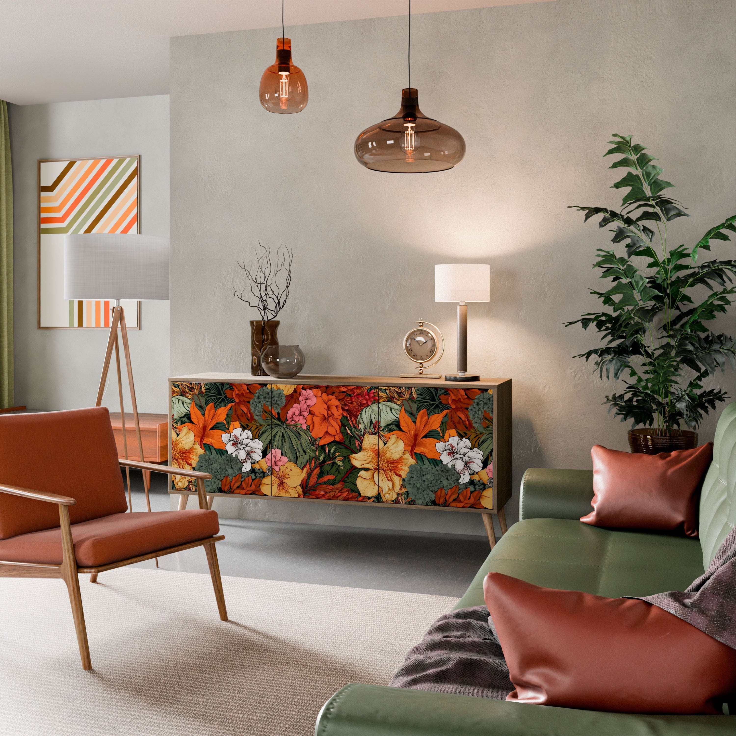 Buffet 3 portes RADIANT FLORA effet chêne