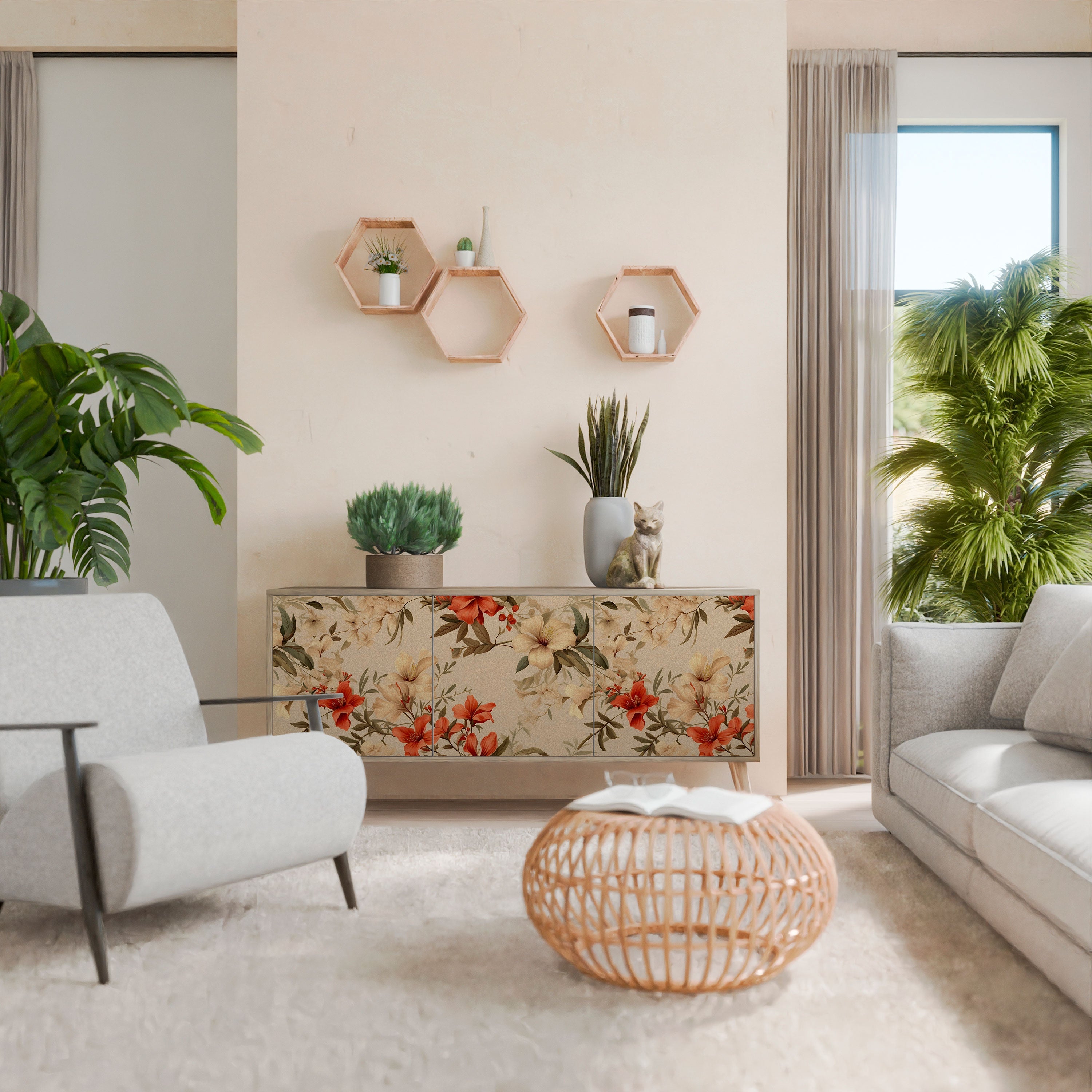 Buffet 3 portes effet chêne BLOOMING HARMONY