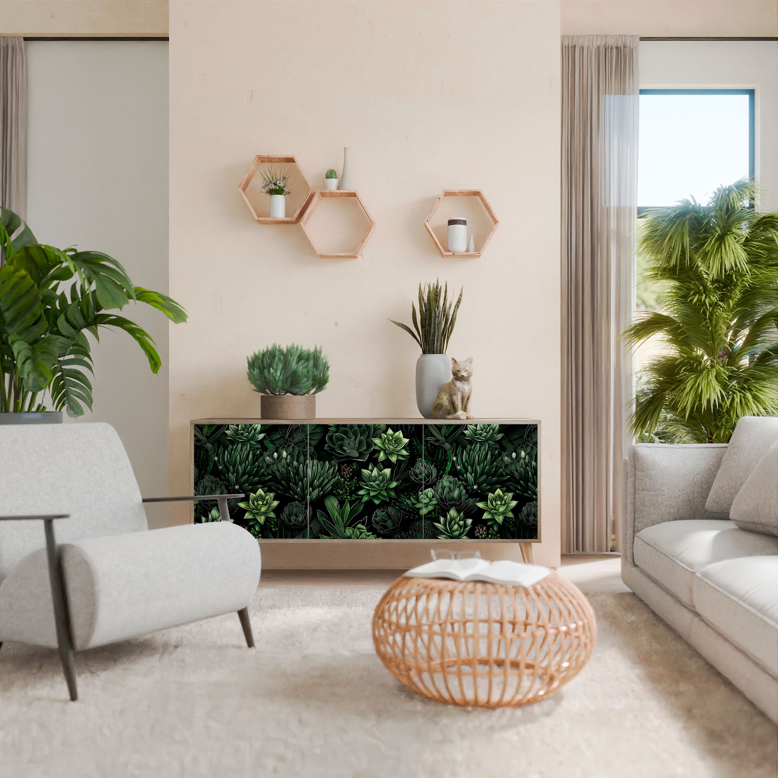 Buffet 3 portes SUCCULENT JUNGLE effet chêne