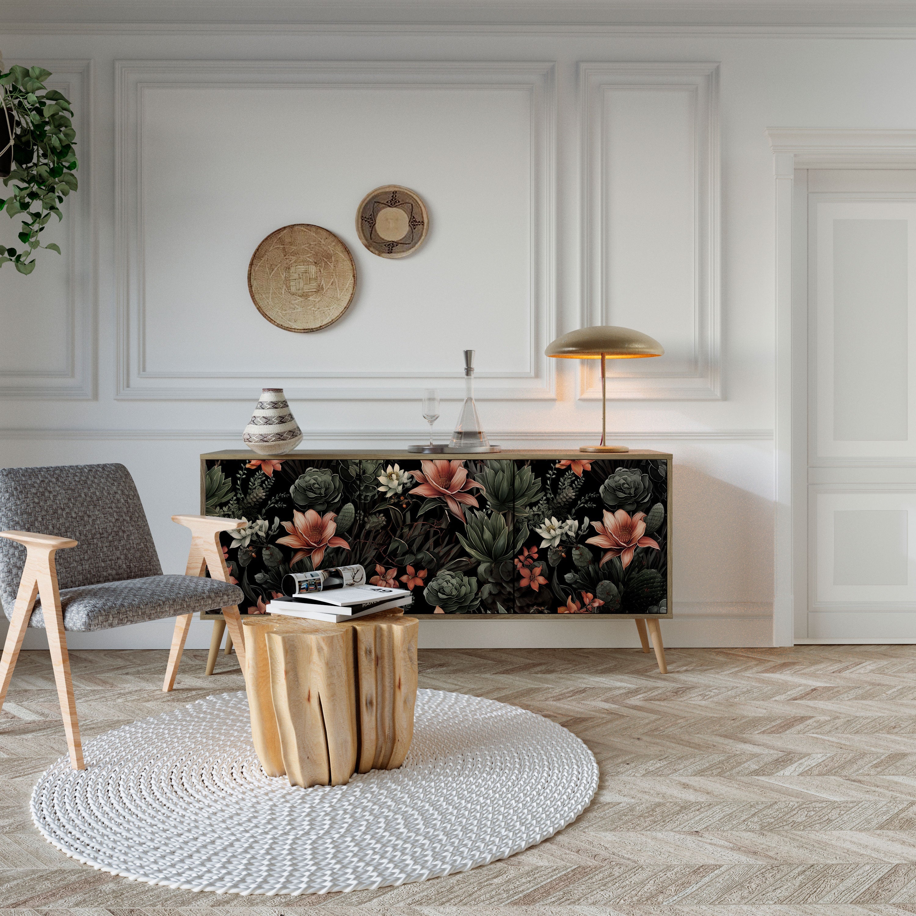 Buffet 3 portes SECRET VERDURE effet chêne