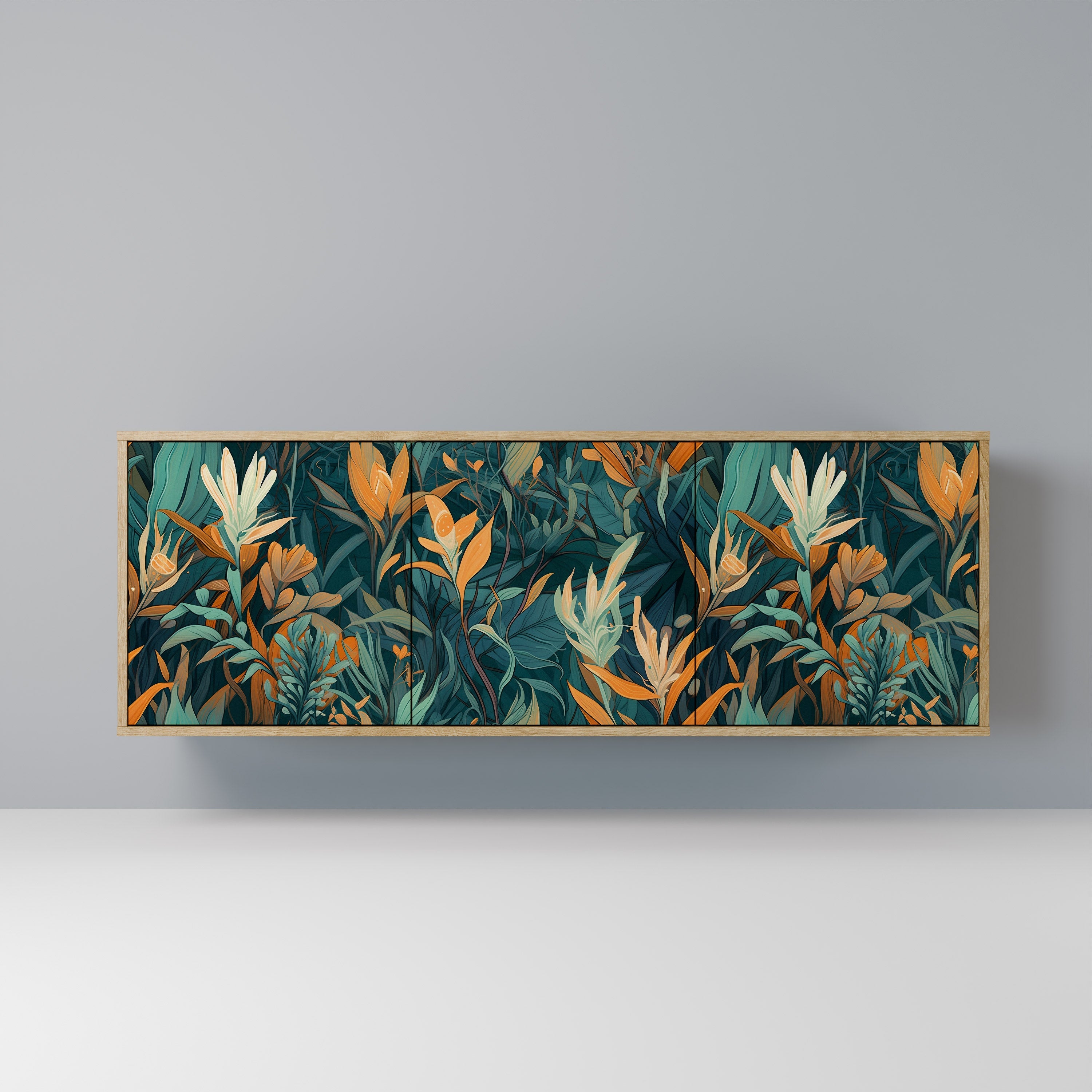 Buffet 3 portes FLORAL SERENITY effet chêne