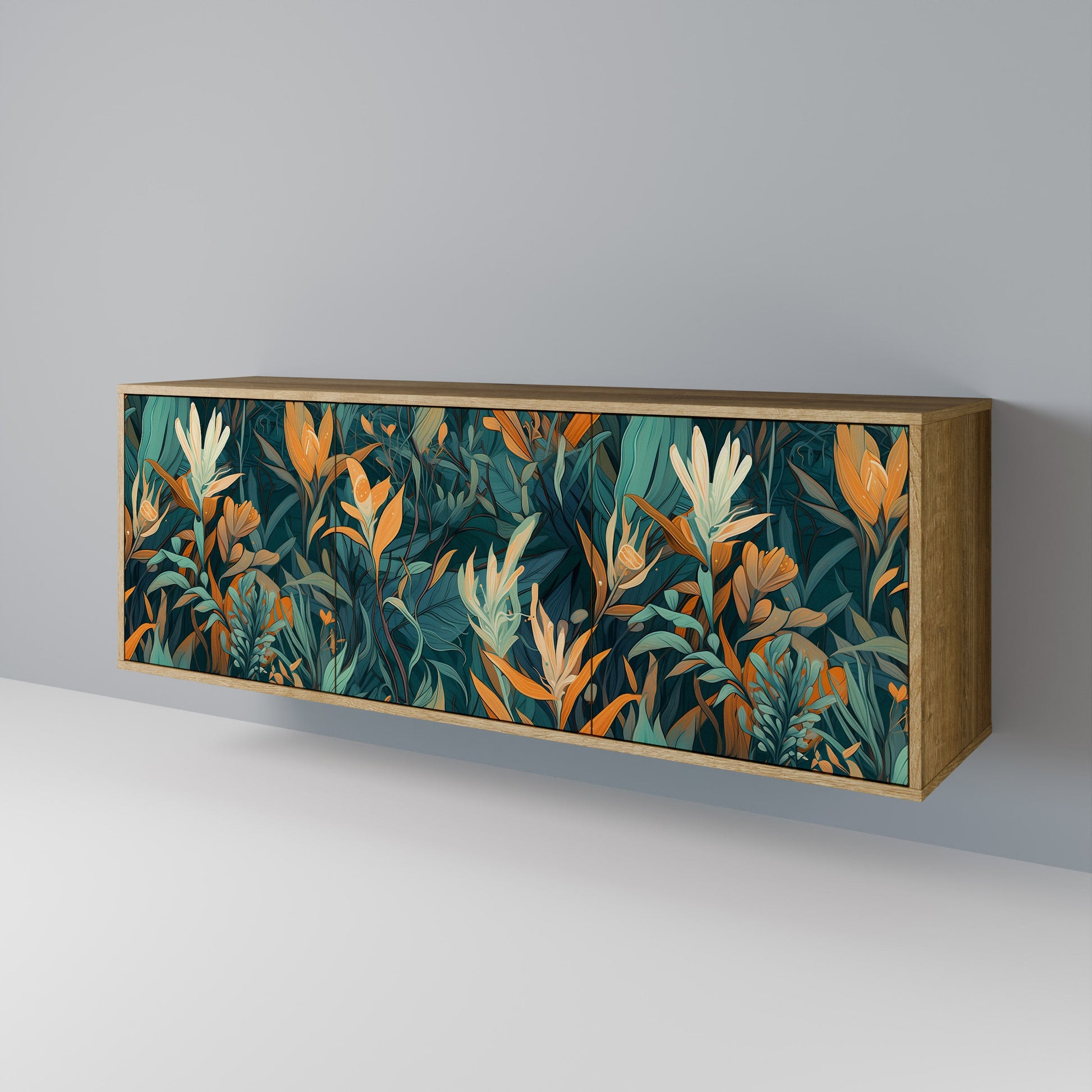 Buffet 3 portes FLORAL SERENITY effet chêne