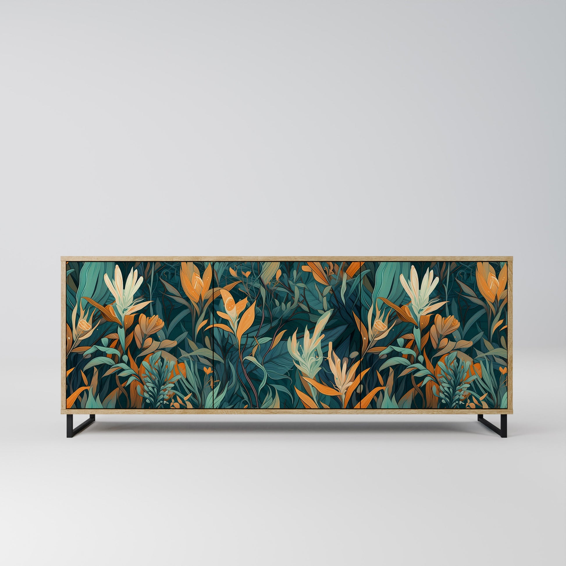 Buffet 3 portes FLORAL SERENITY effet chêne