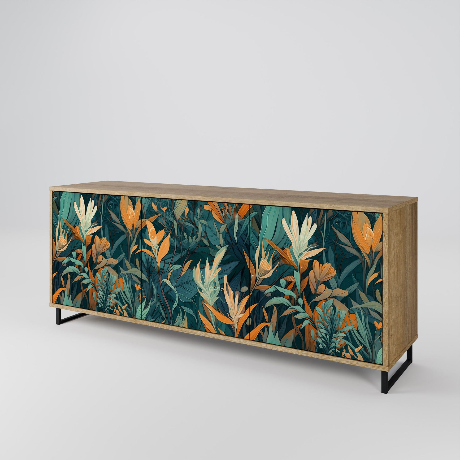 Buffet 3 portes FLORAL SERENITY effet chêne