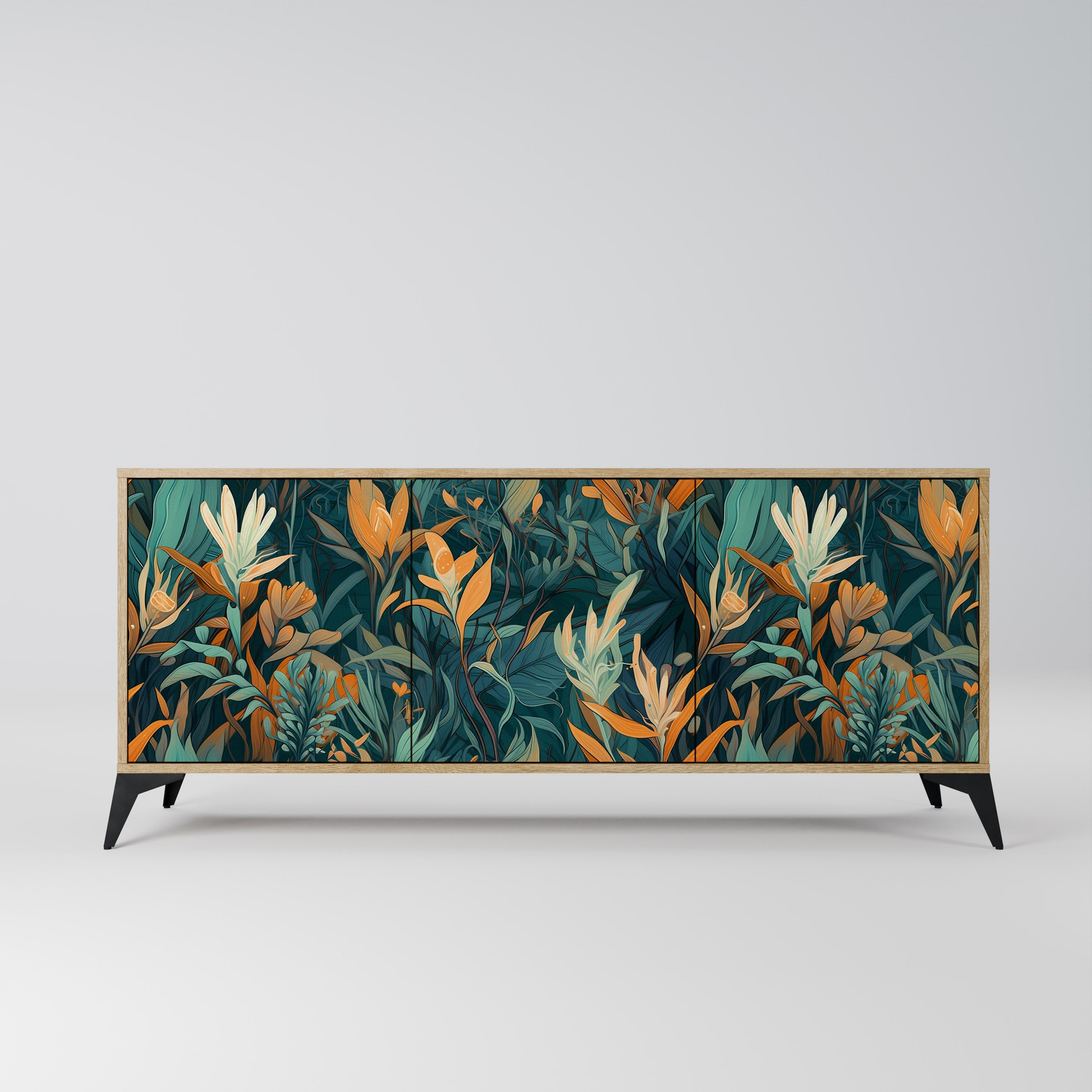 Buffet 3 portes FLORAL SERENITY effet chêne