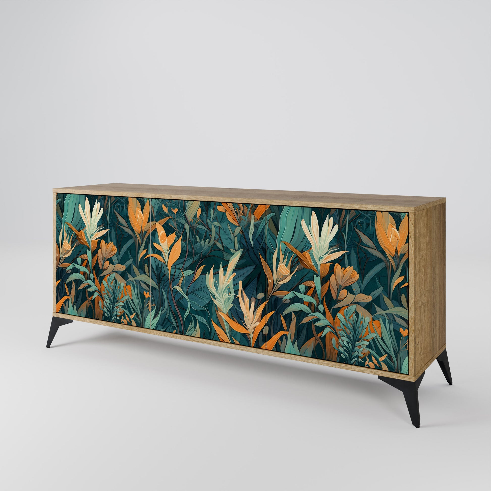 Buffet 3 portes FLORAL SERENITY effet chêne