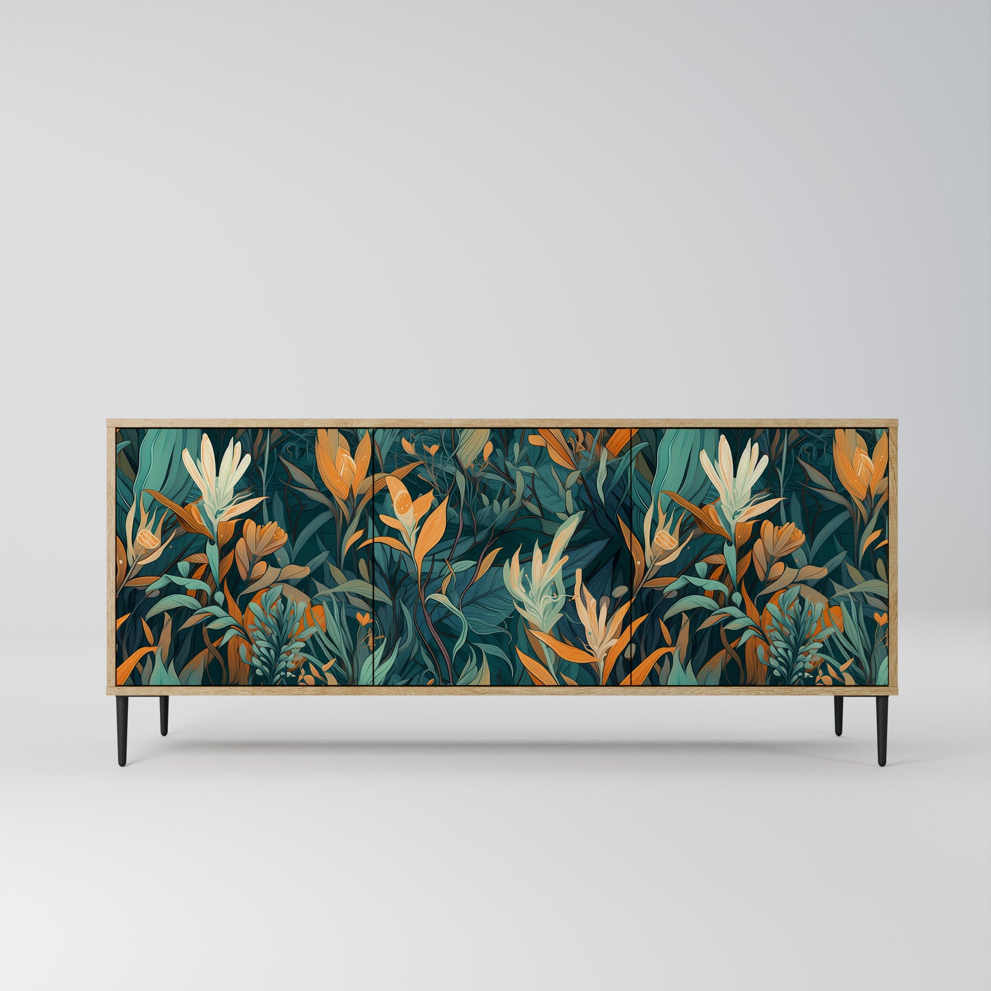 Buffet 3 portes FLORAL SERENITY effet chêne