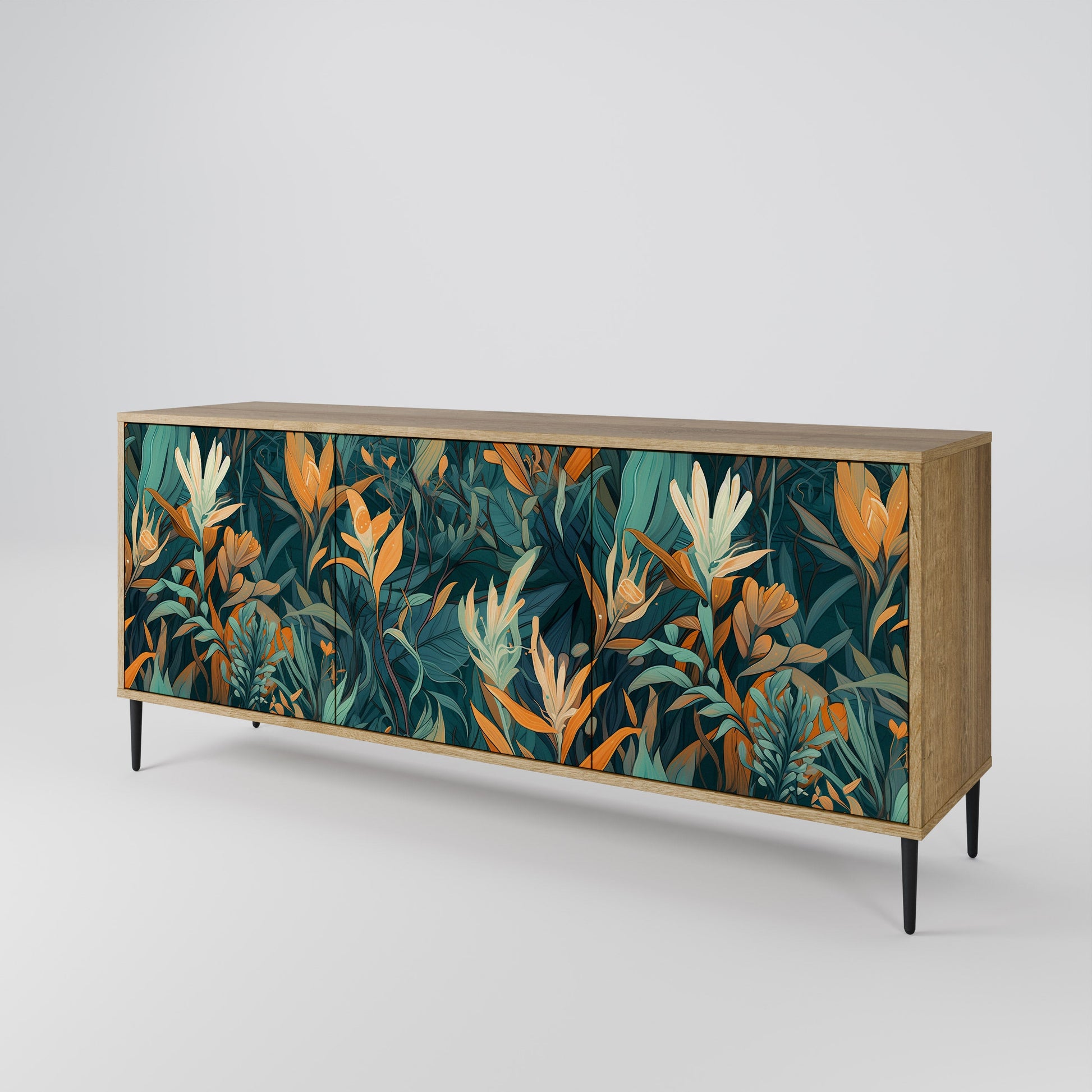 Buffet 3 portes FLORAL SERENITY effet chêne