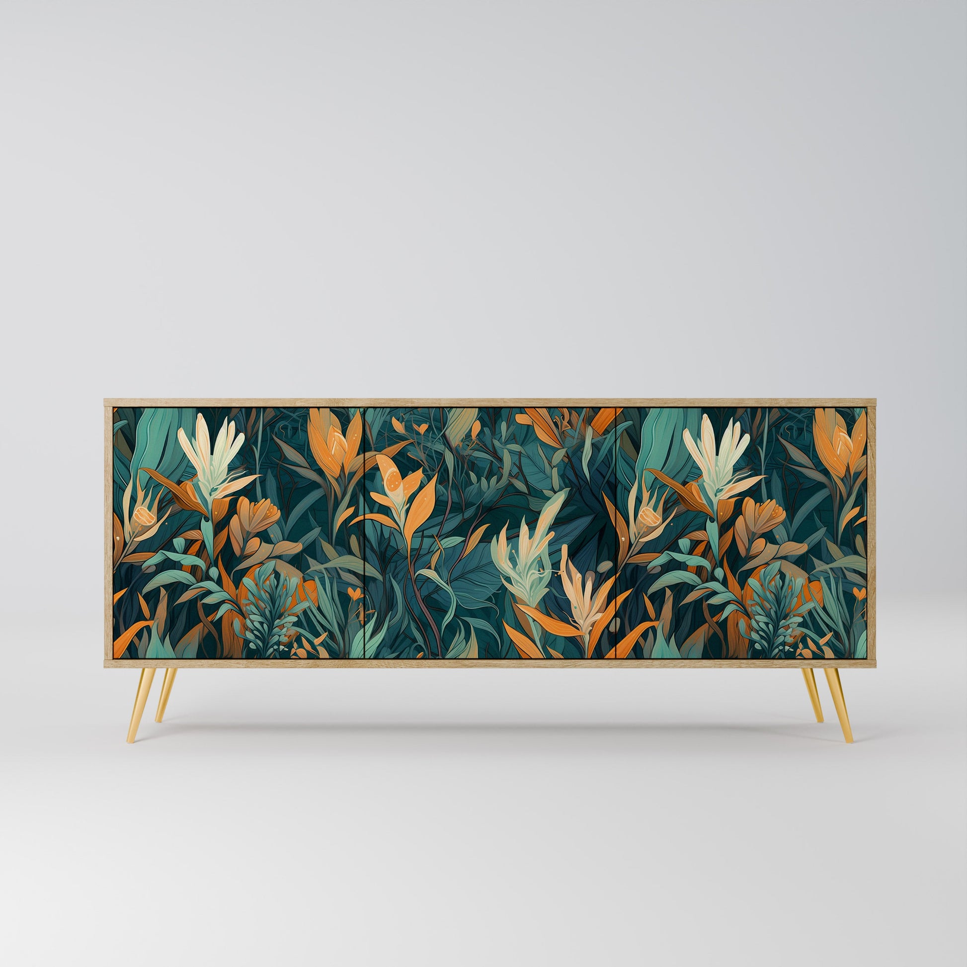 Buffet 3 portes FLORAL SERENITY effet chêne