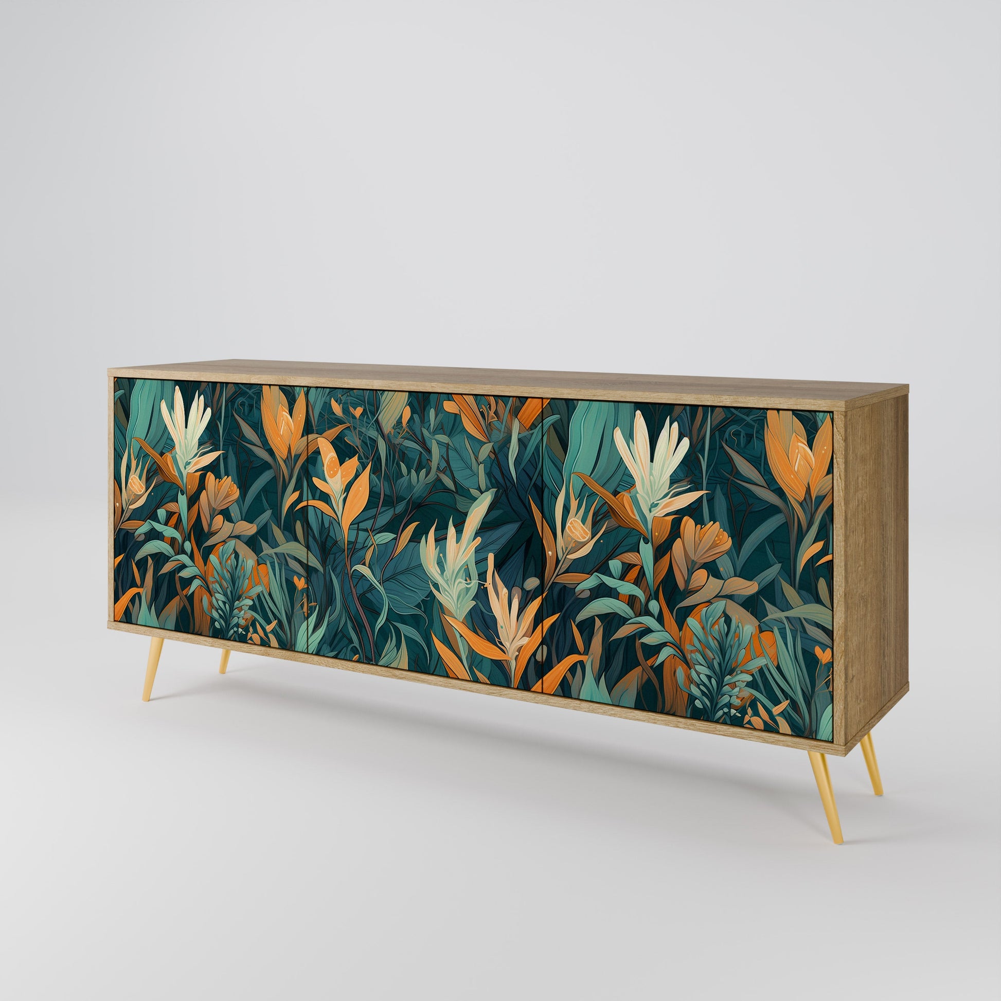 Buffet 3 portes FLORAL SERENITY effet chêne