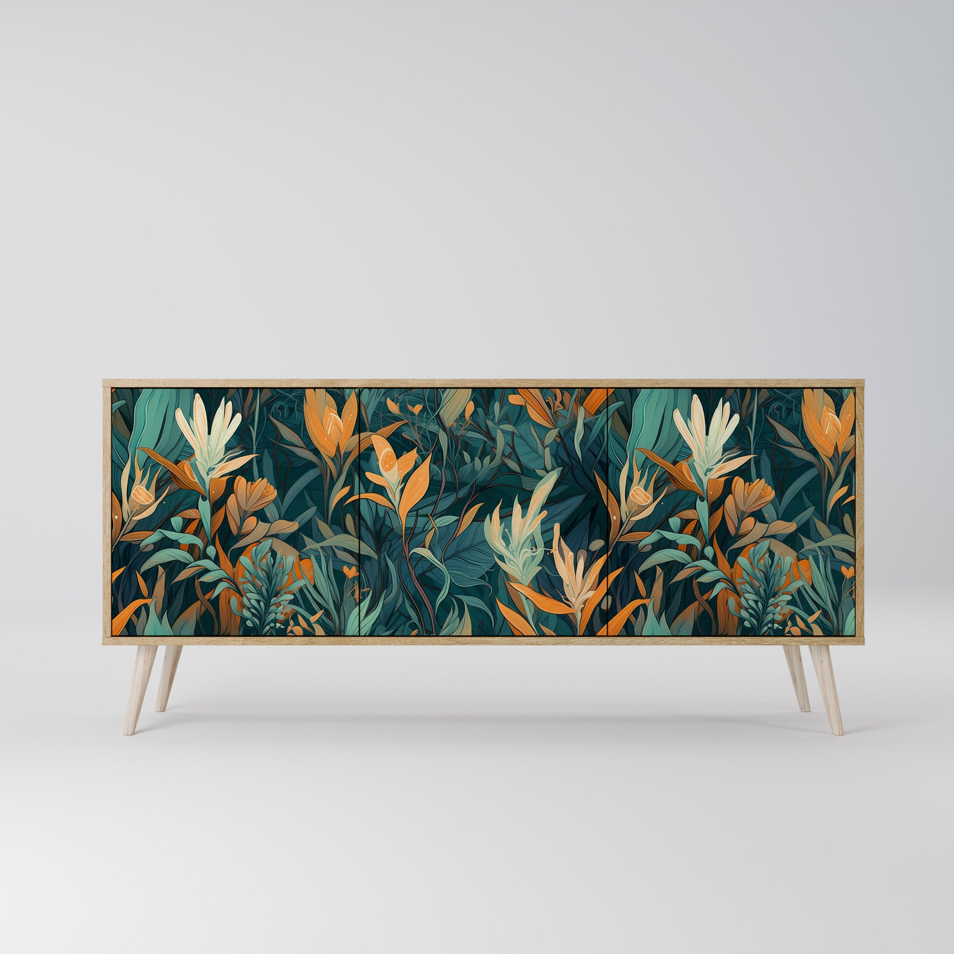 Buffet 3 portes FLORAL SERENITY effet chêne