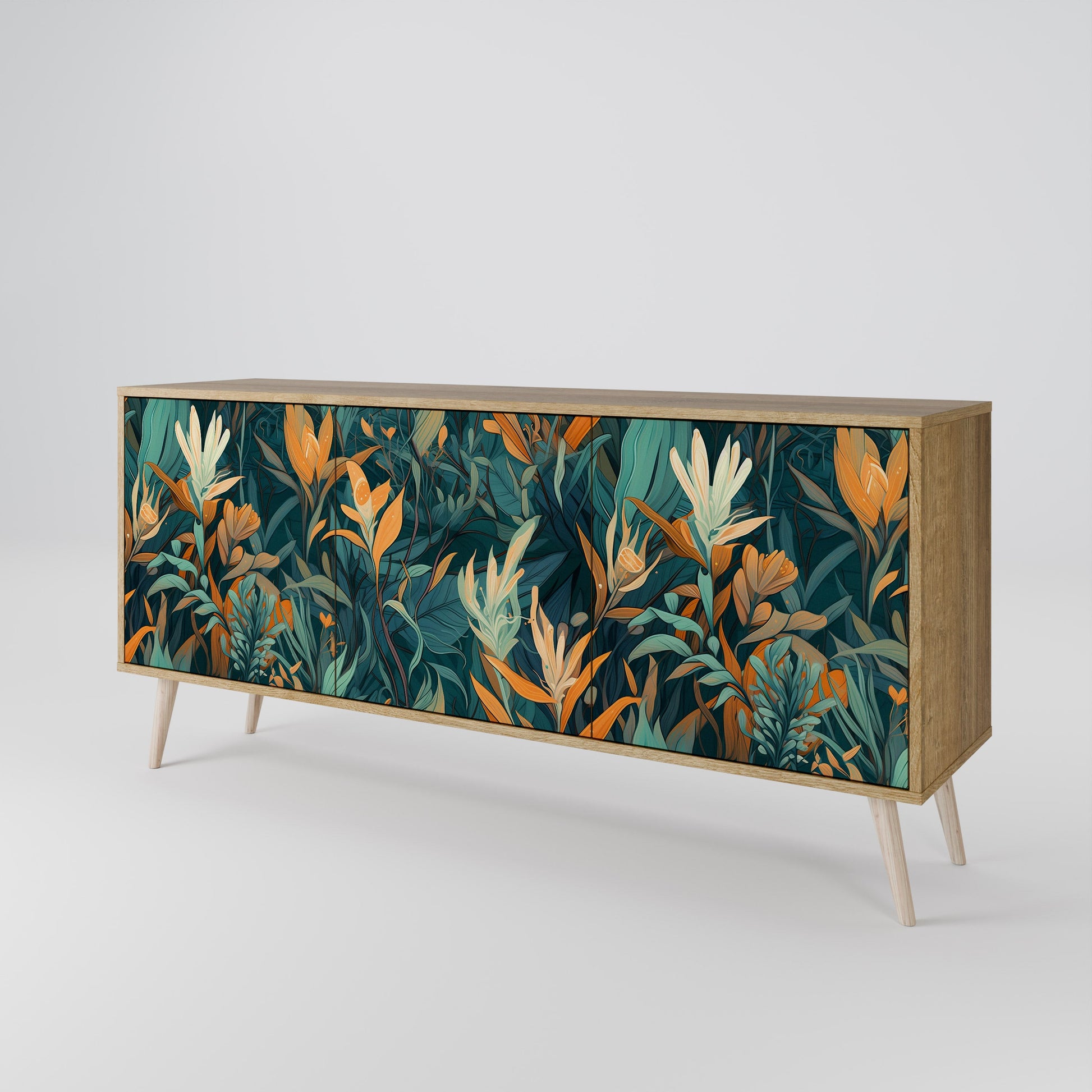 Buffet 3 portes FLORAL SERENITY effet chêne