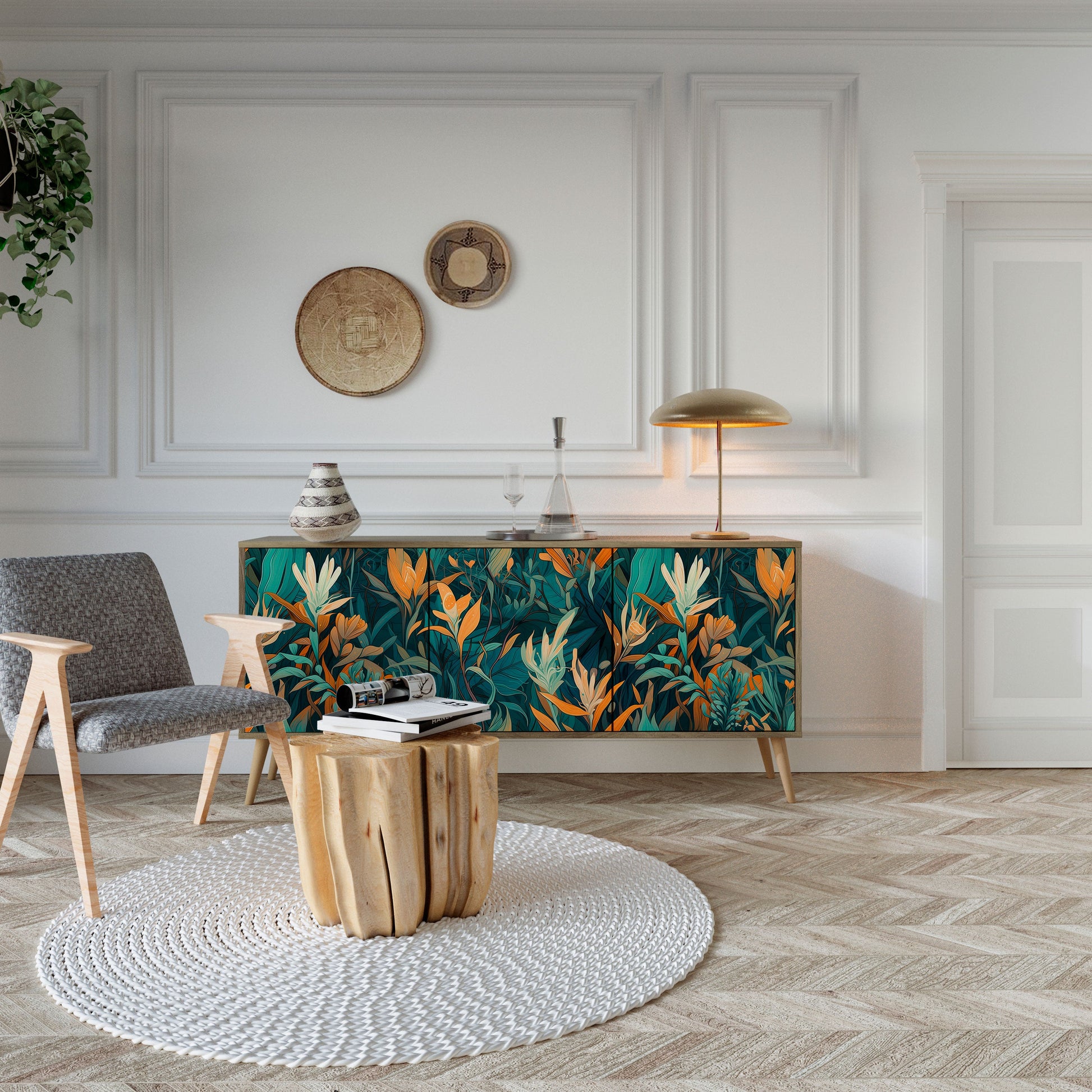 Buffet 3 portes FLORAL SERENITY effet chêne