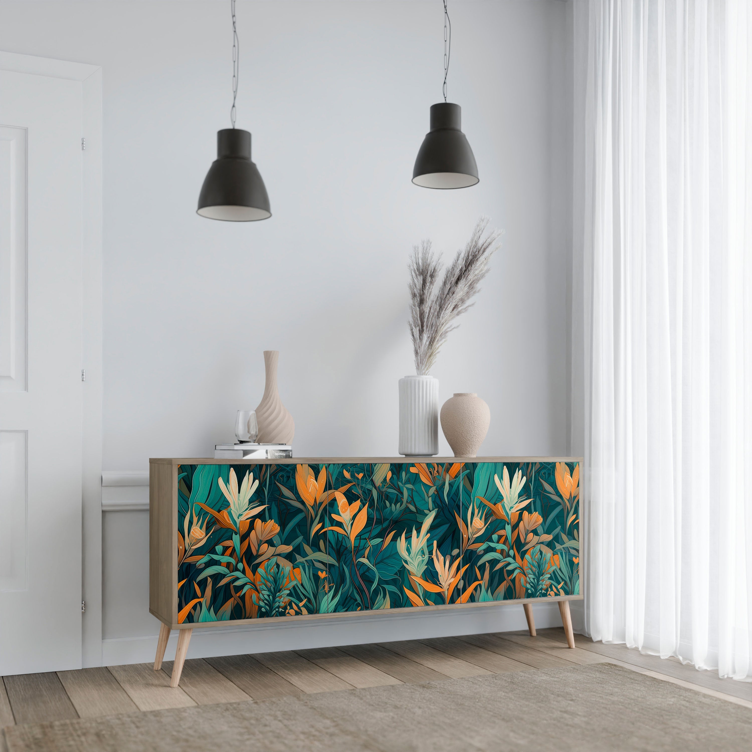 Buffet 3 portes FLORAL SERENITY effet chêne