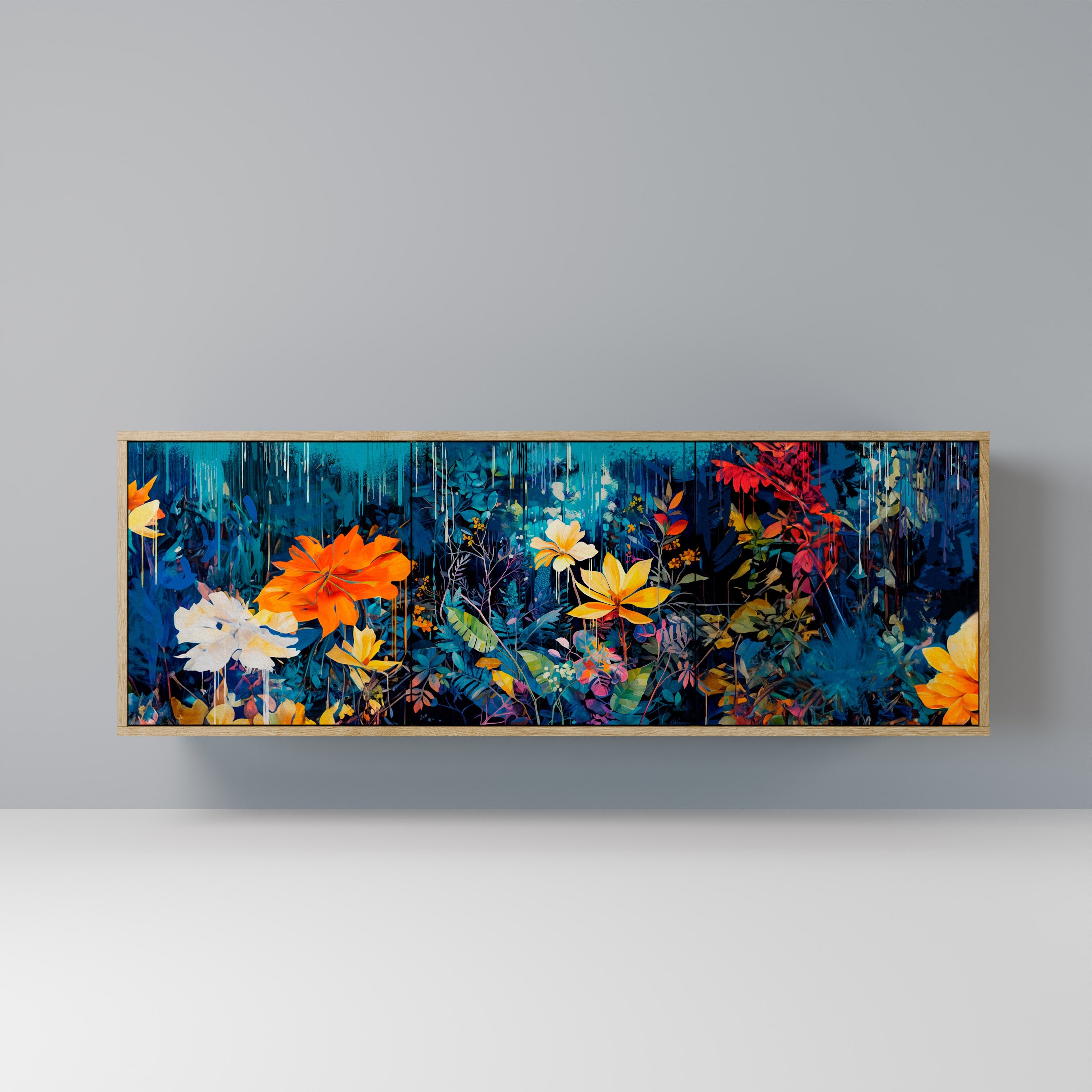 Buffet 3 portes MIDNIGHT BLOSSOM effet chêne
