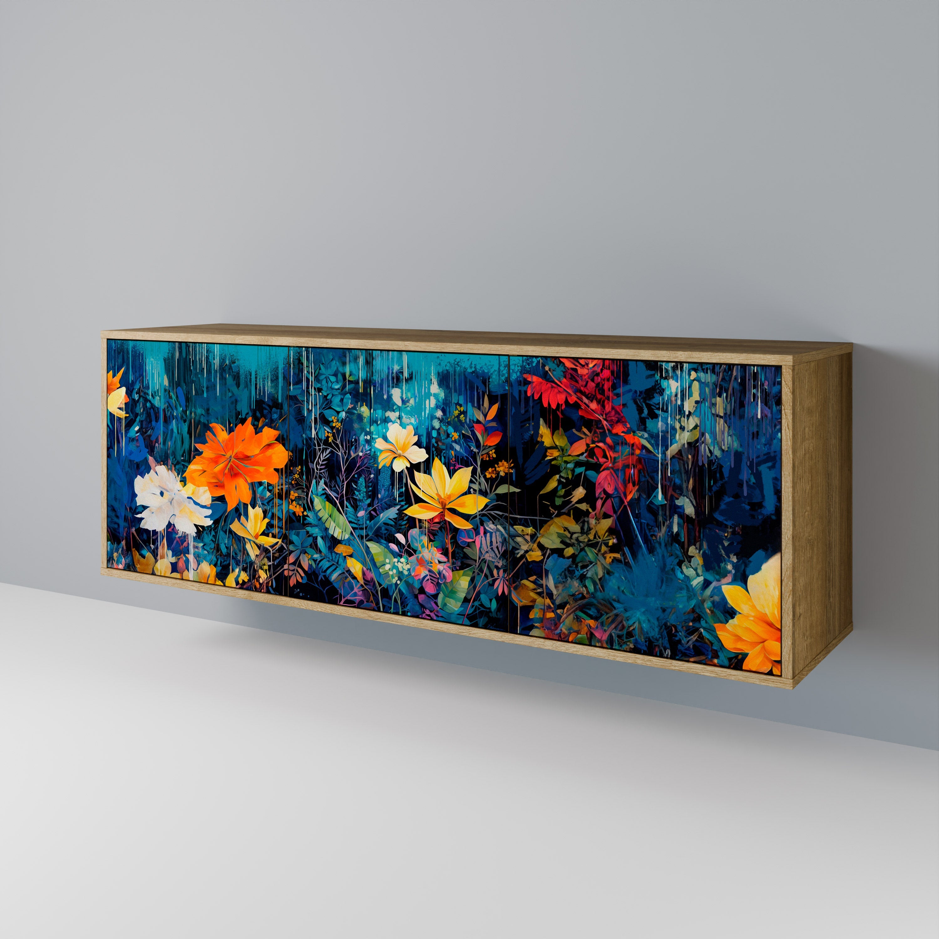 Buffet 3 portes MIDNIGHT BLOSSOM effet chêne